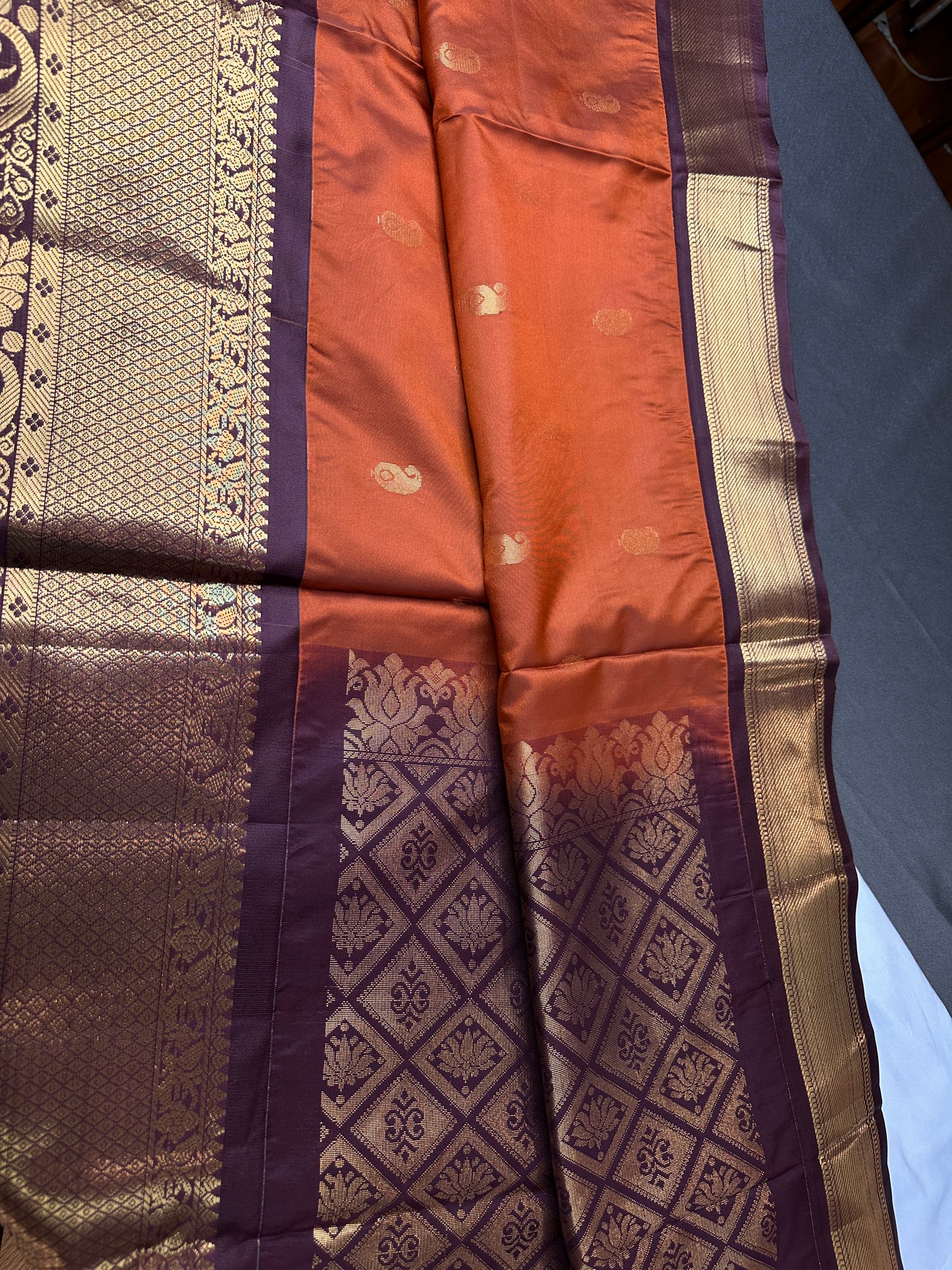 Semi Gadwal Rust Brown Pattu Silk Saree - 