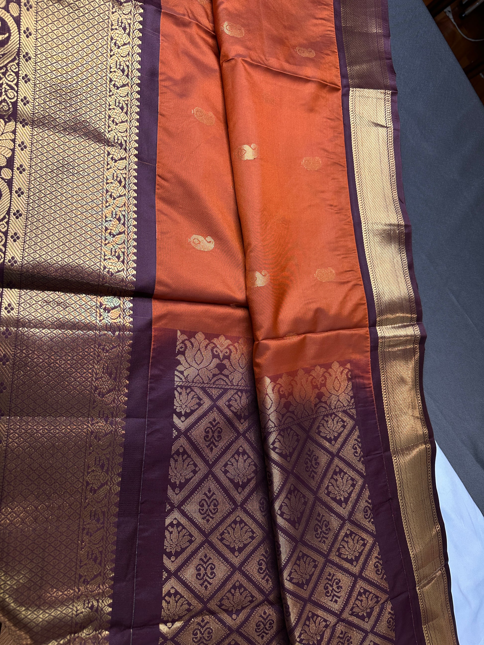 Semi Gadwal Rust Brown Pattu Silk Saree - 