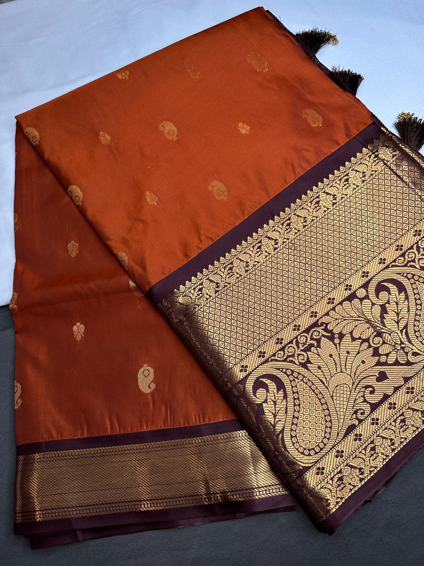 Semi Gadwal Rust Brown Pattu Silk Saree - 