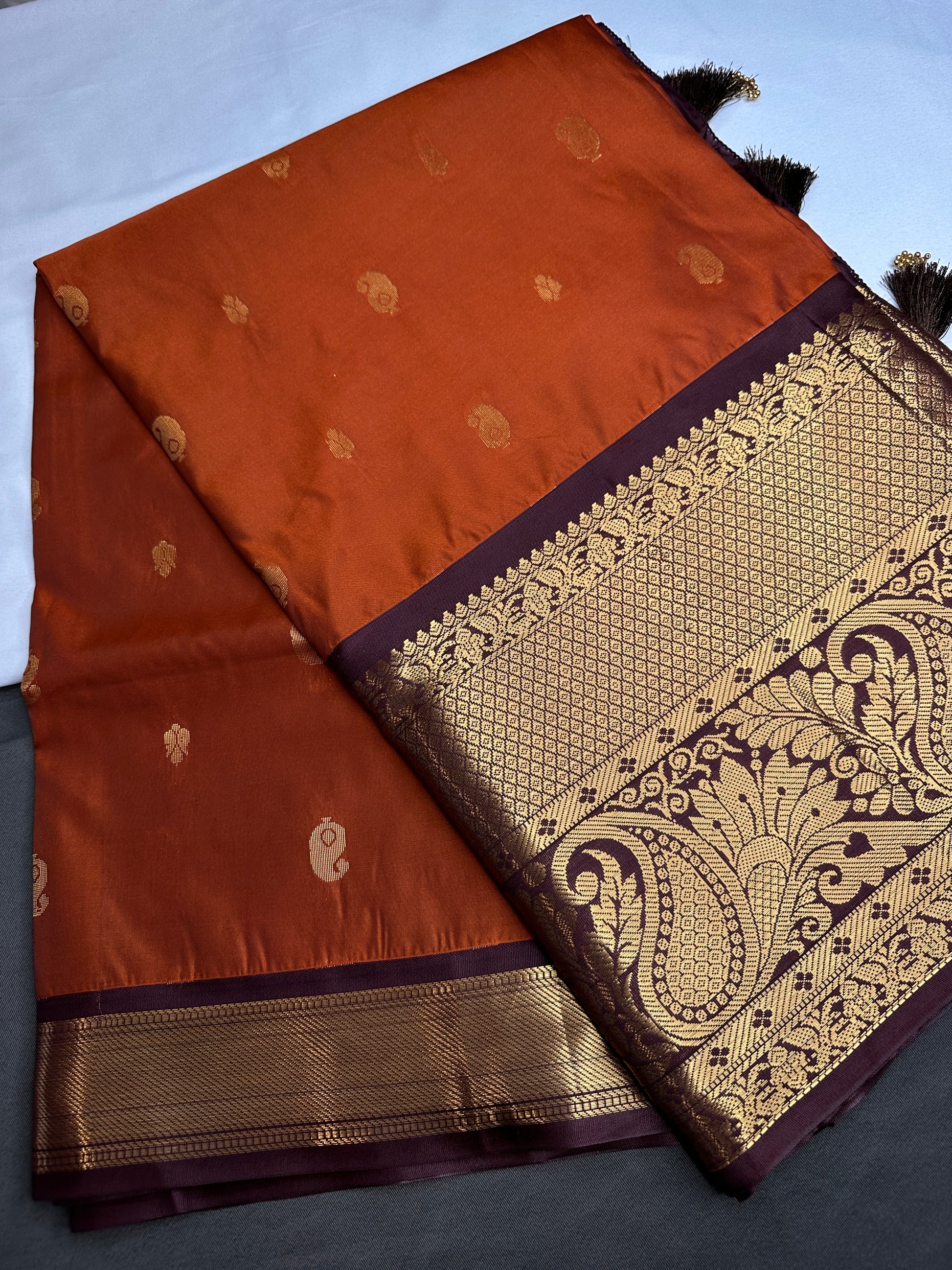 Semi Gadwal Rust Brown Pattu Silk Saree - 