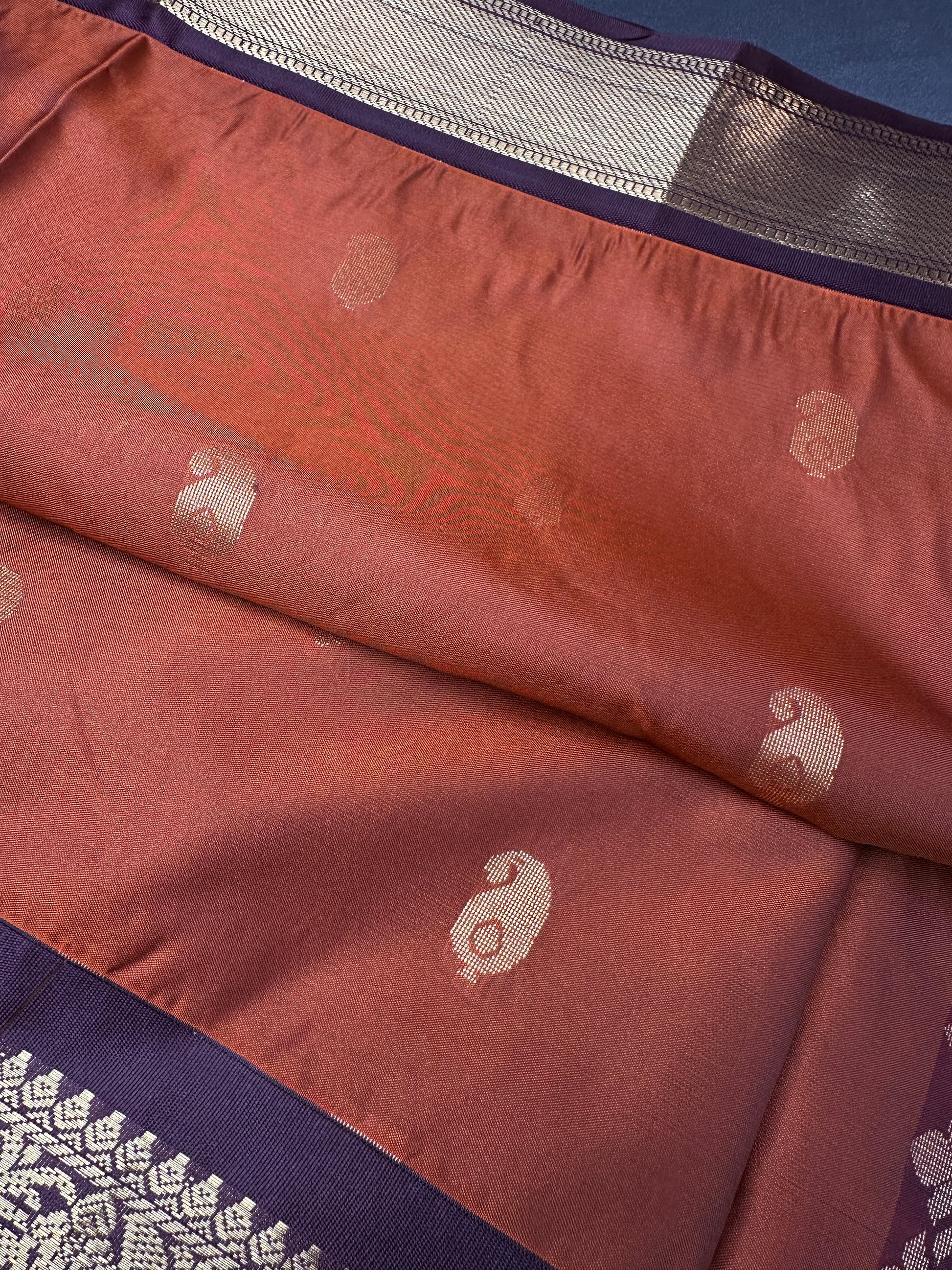Semi Gadwal Rust Brown Pattu Silk Saree - 