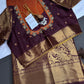 Semi Gadwal Rust Brown Pattu Silk Saree - 