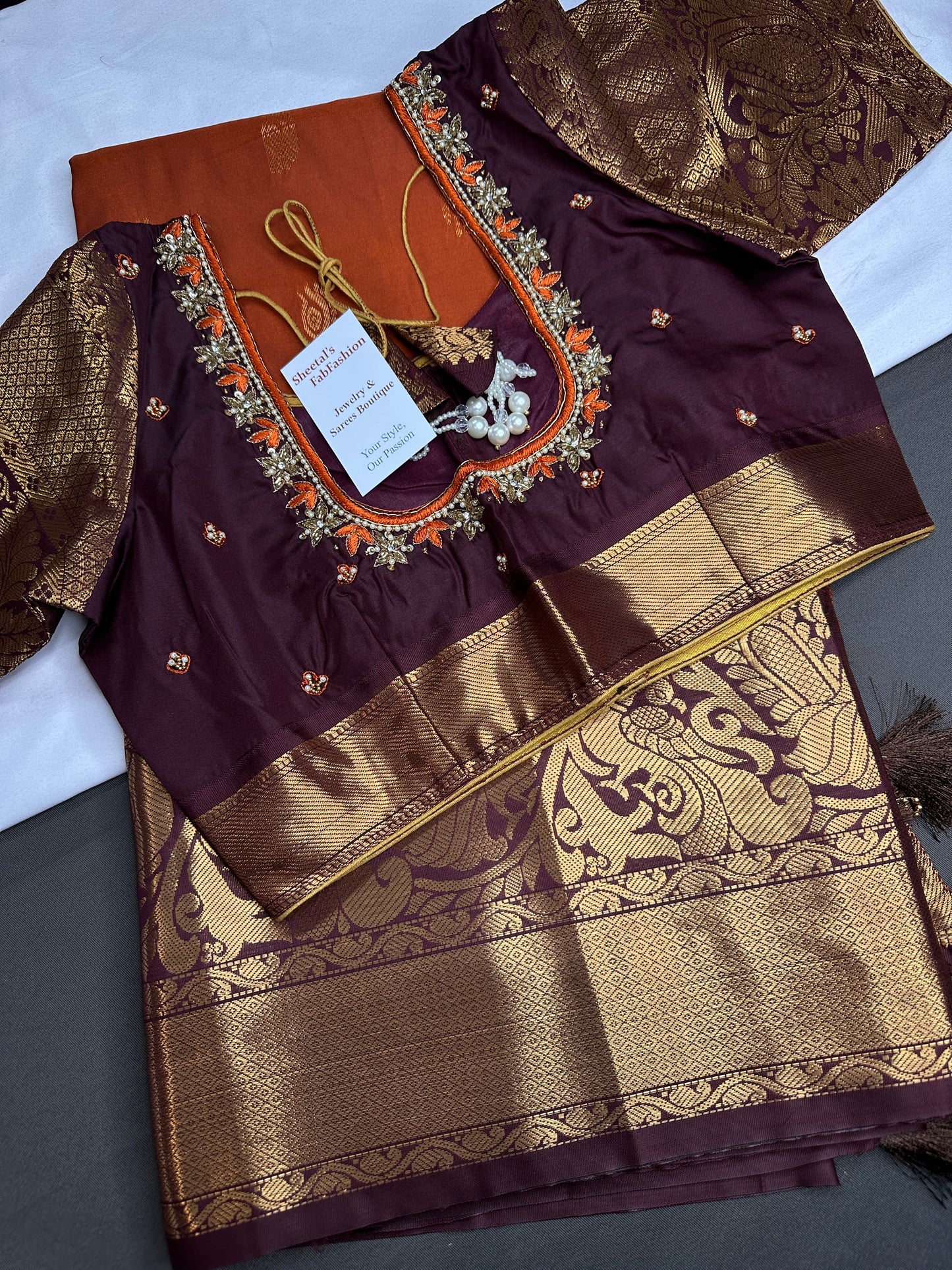Semi Gadwal Rust Brown Pattu Silk Saree - 
