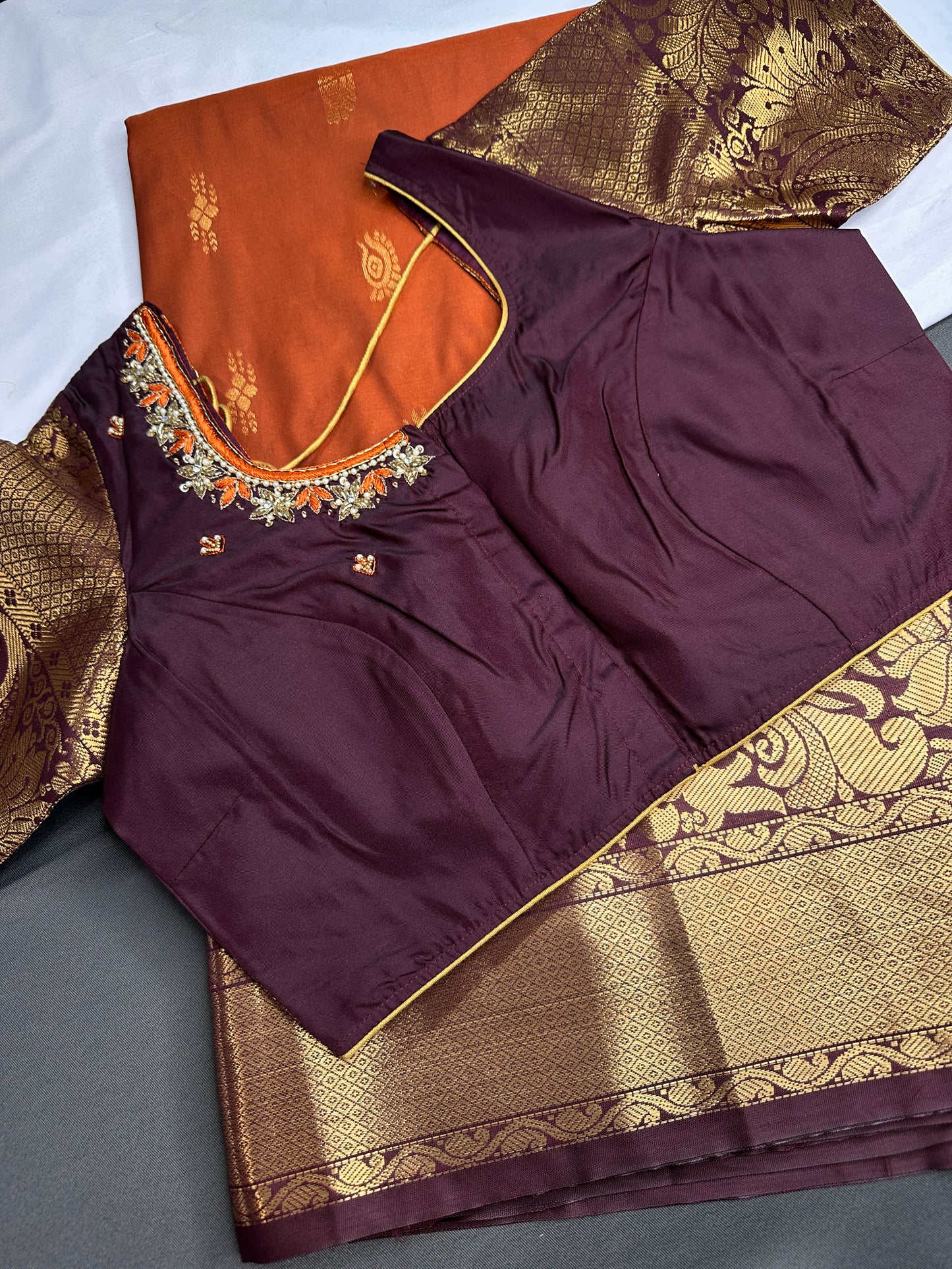 Semi Gadwal Rust Brown Pattu Silk Saree - 