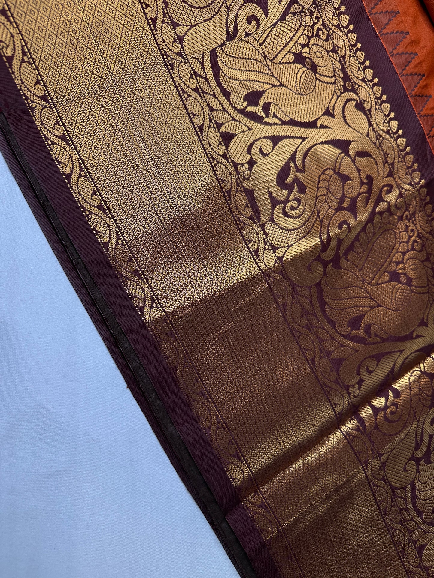 Semi Gadwal Rust Brown Pattu Silk Saree - 