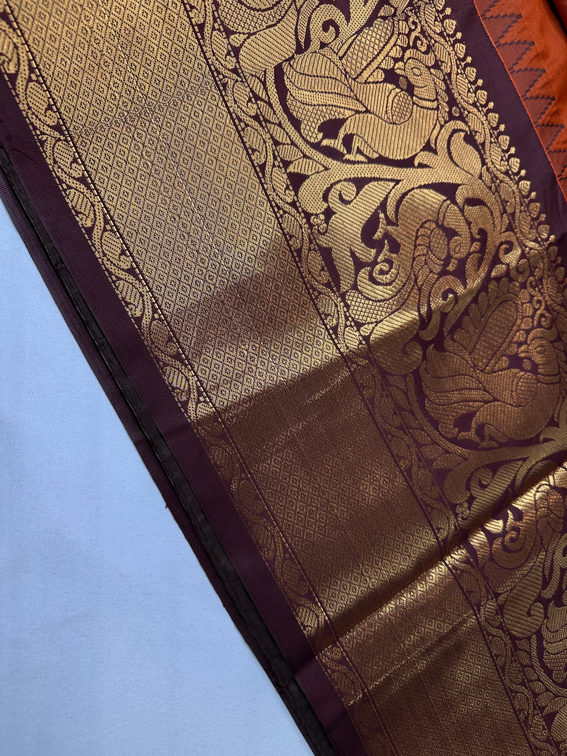 Semi Gadwal Rust Brown Pattu Silk Saree - 