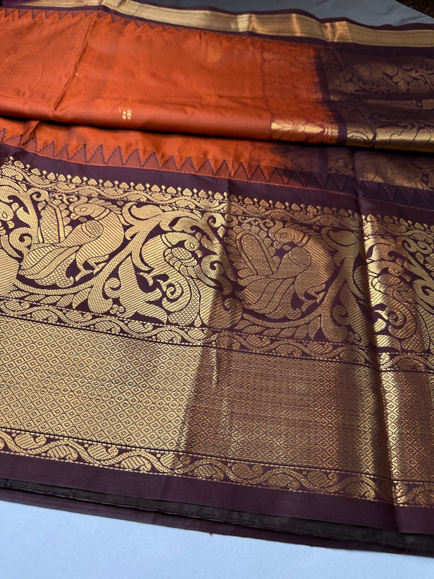 Semi Gadwal Rust Brown Pattu Silk Saree - 