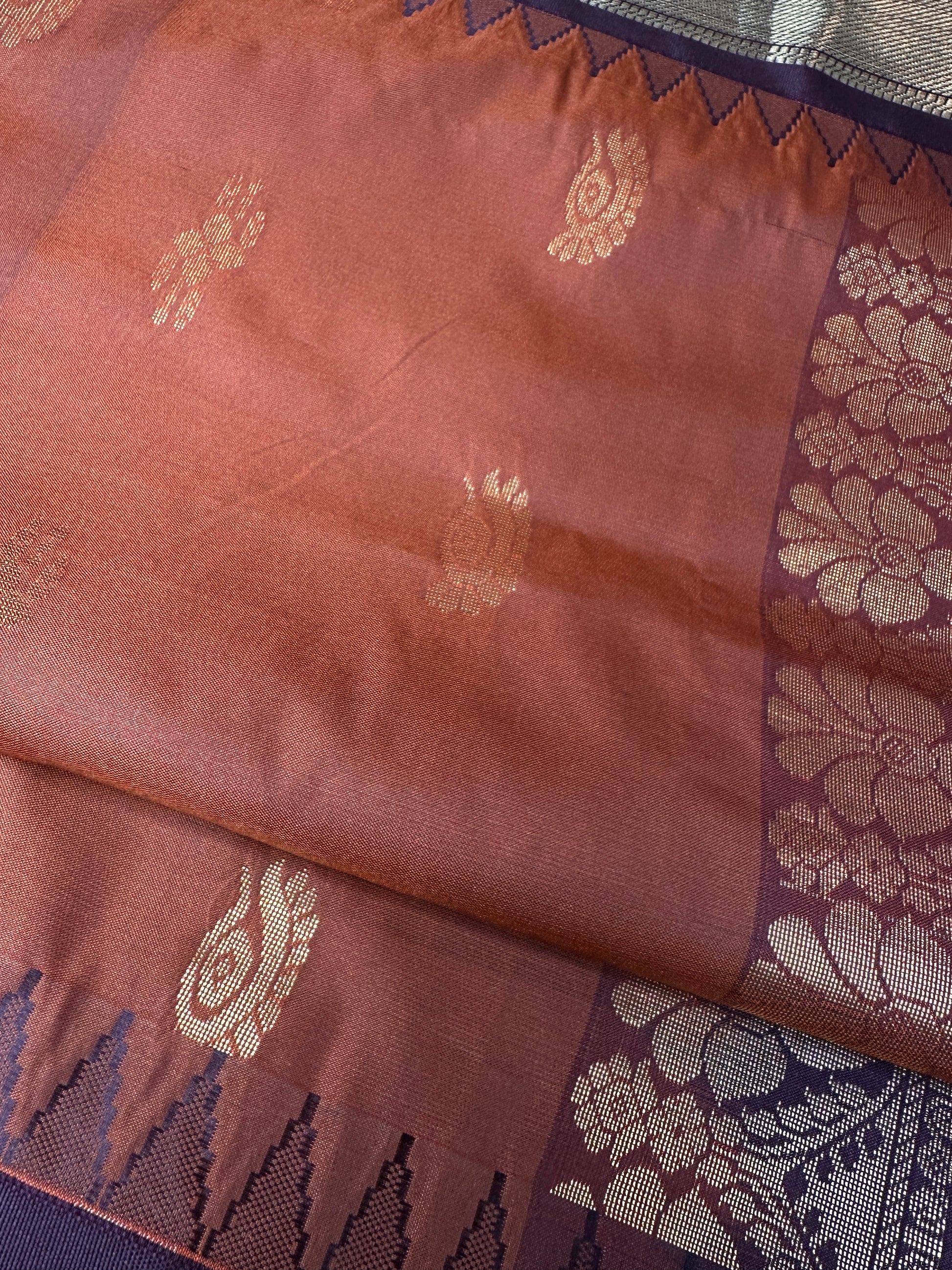 Semi Gadwal Rust Brown Pattu Silk Saree - 