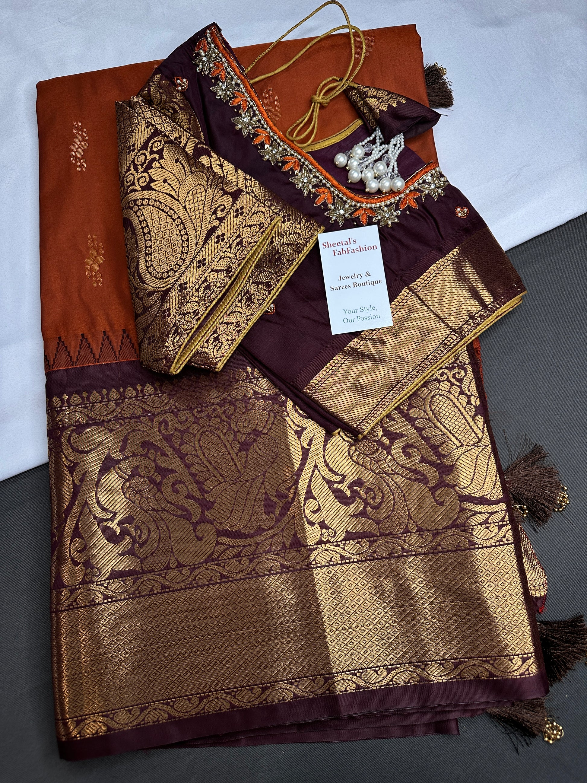 Semi Gadwal Rust Brown Pattu Silk Saree - 