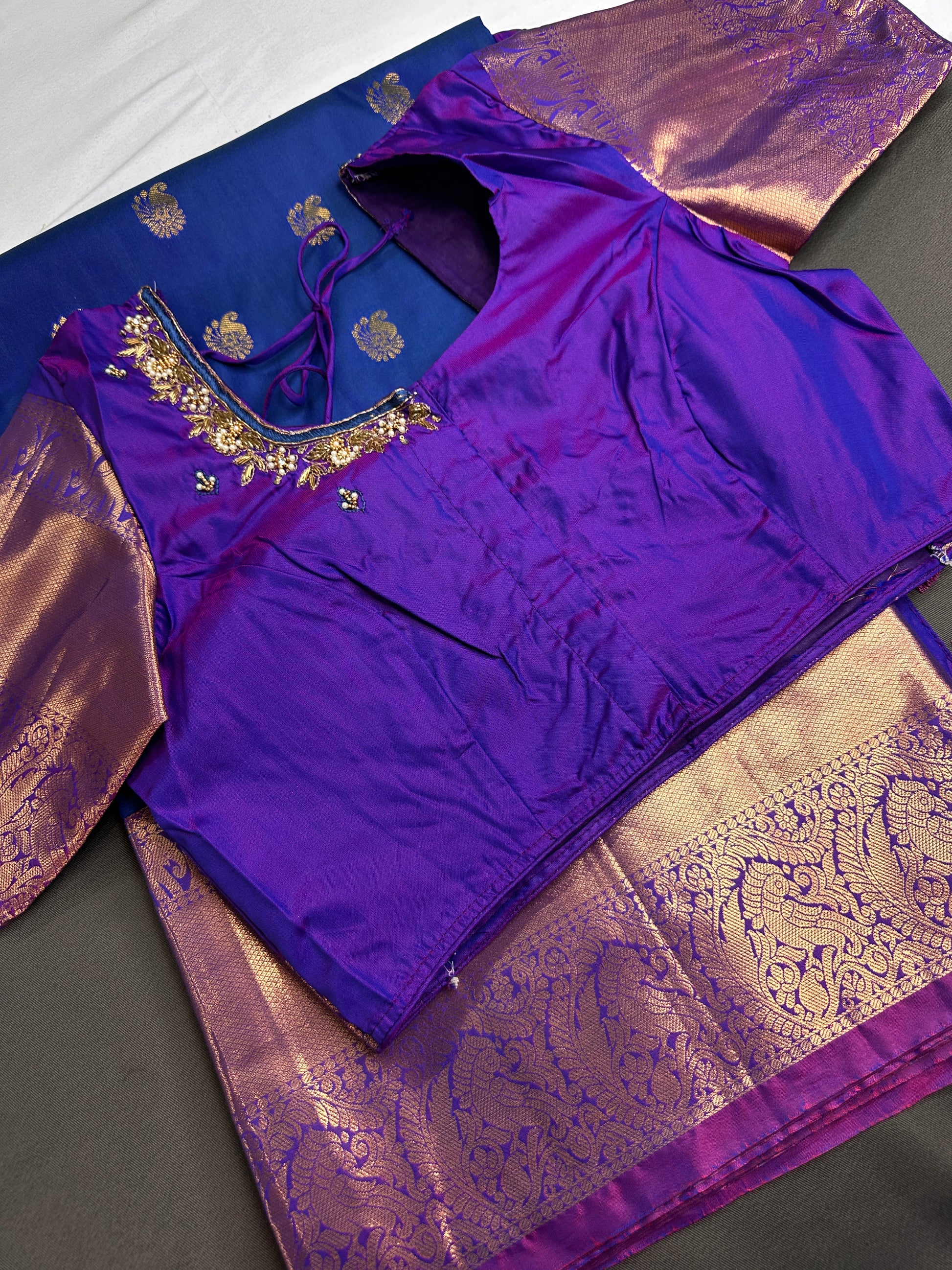 Semi kanchi Royal Blue Pattu Silk Saree - 