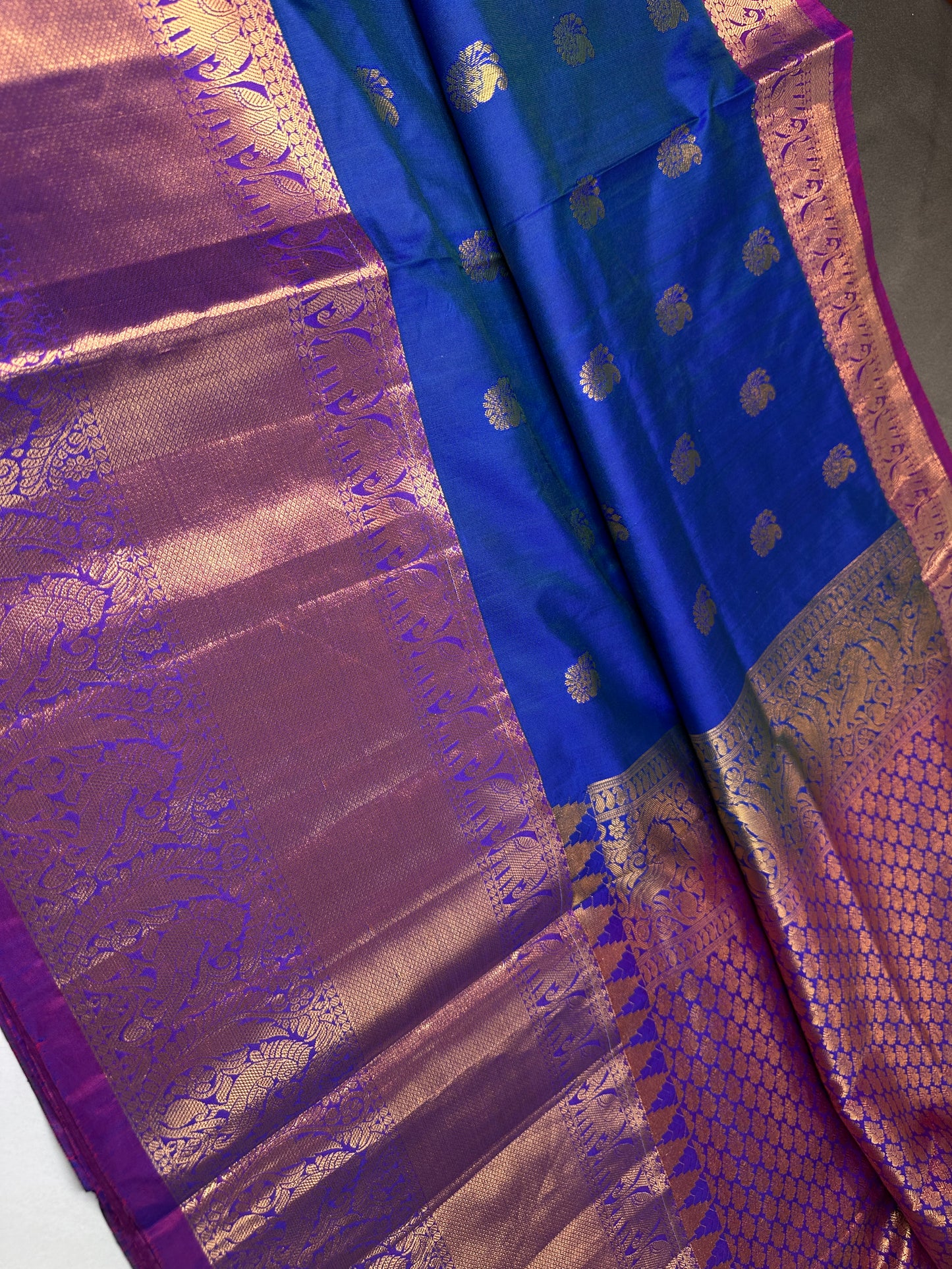 Semi kanchi Royal Blue Pattu Silk Saree - 