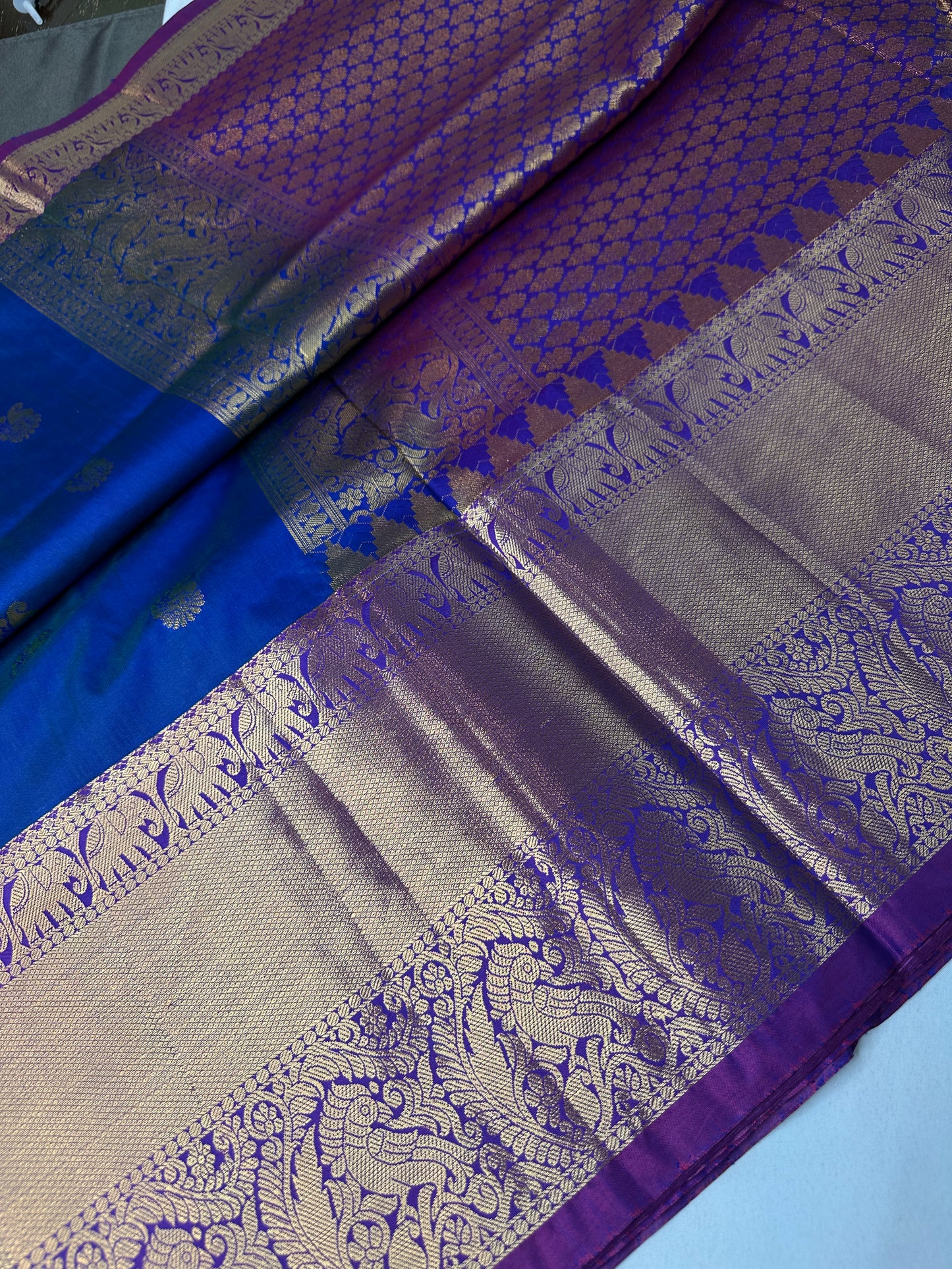 Semi kanchi Royal Blue Pattu Silk Saree - 
