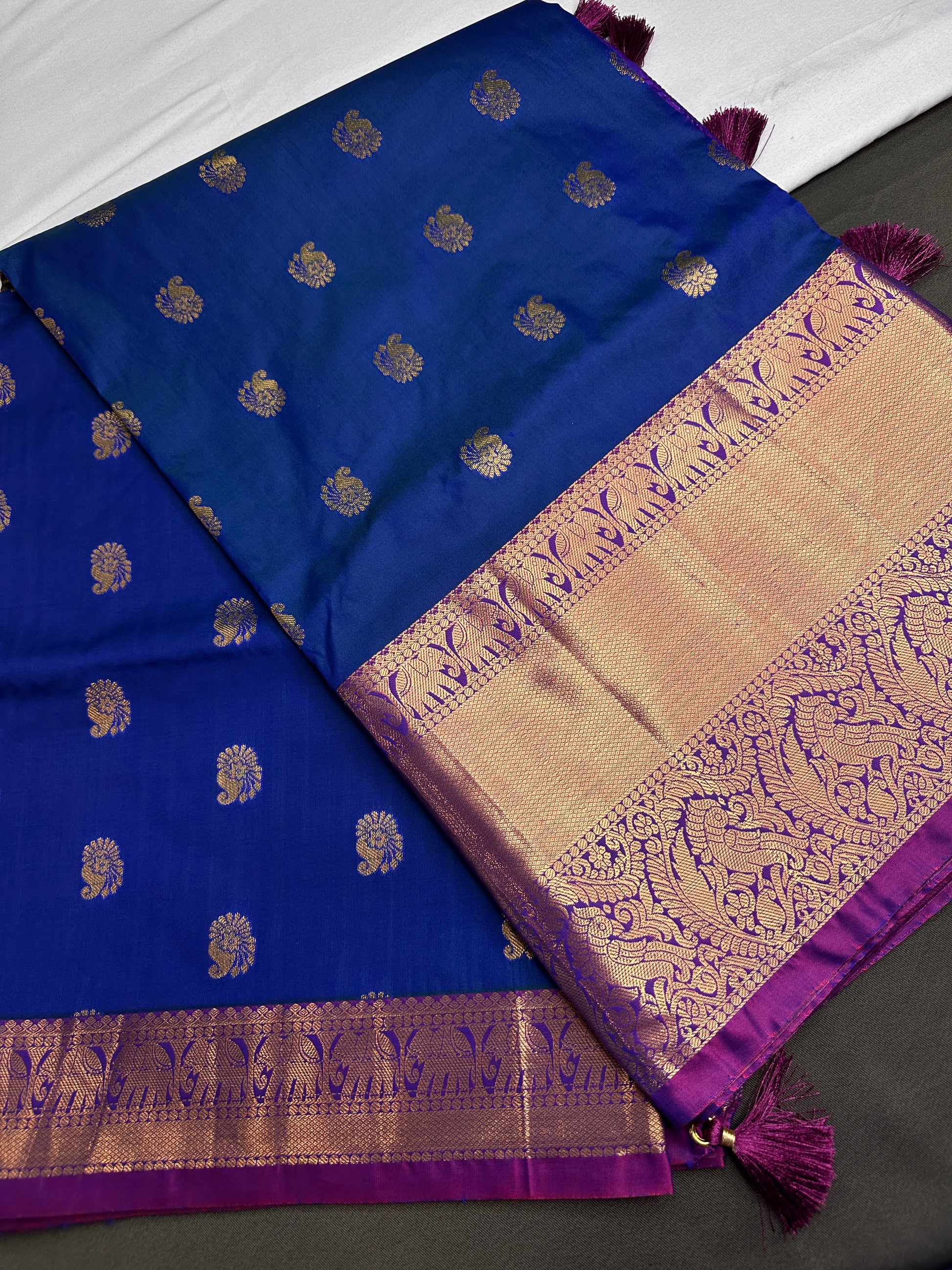 Semi kanchi Royal Blue Pattu Silk Saree - 