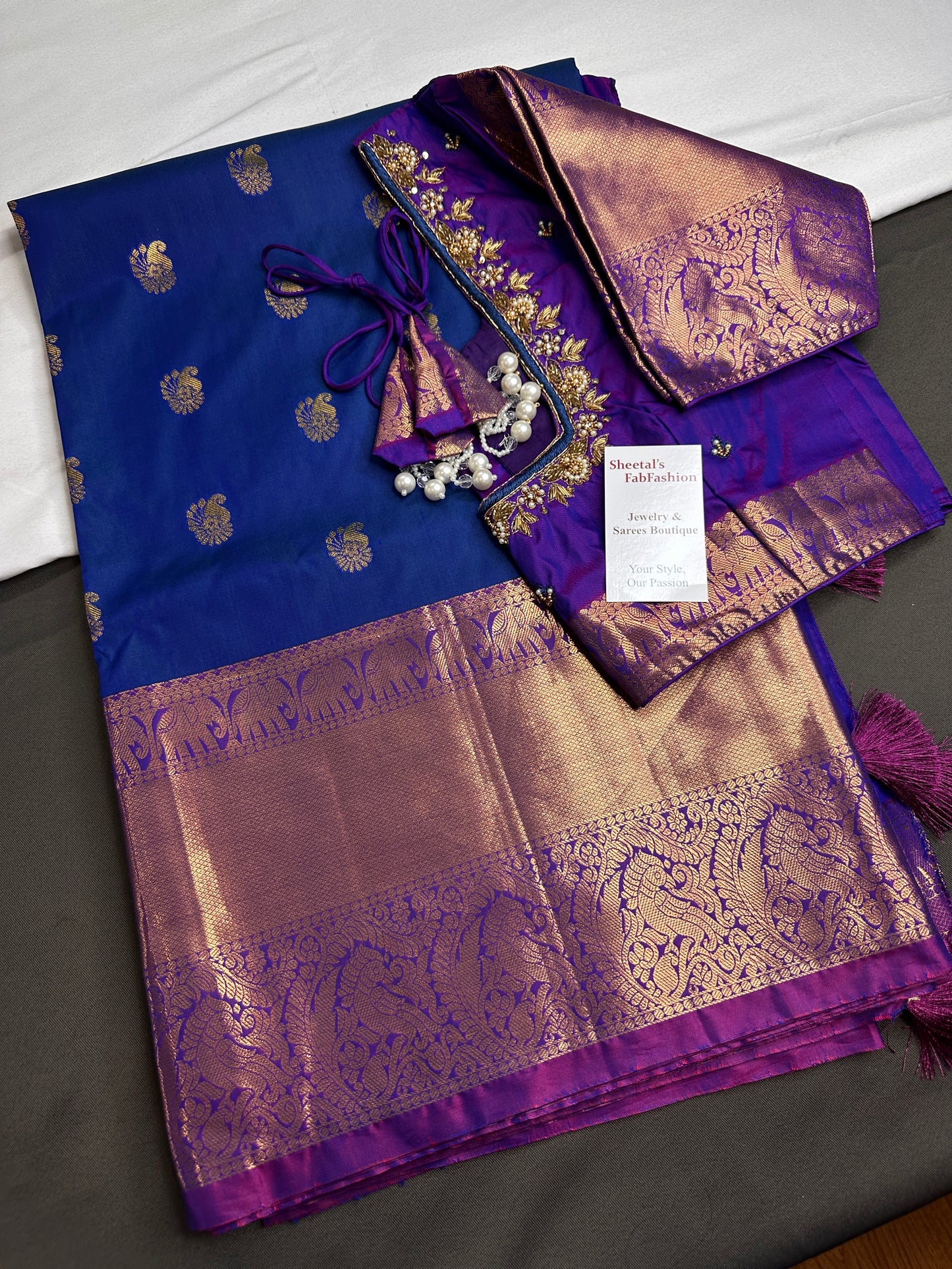 Semi kanchi Royal Blue Pattu Silk Saree - 