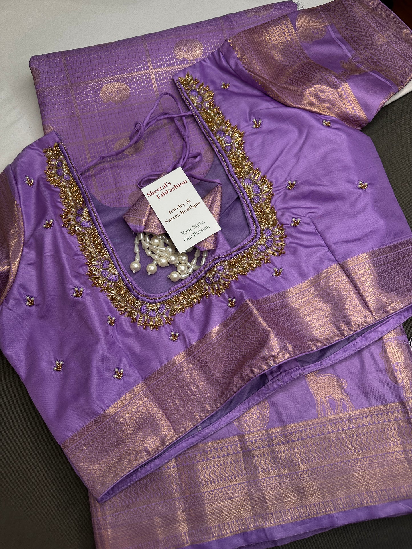 Kanch Light Weight Semi Silk Lavender Purple Checked Saree - 