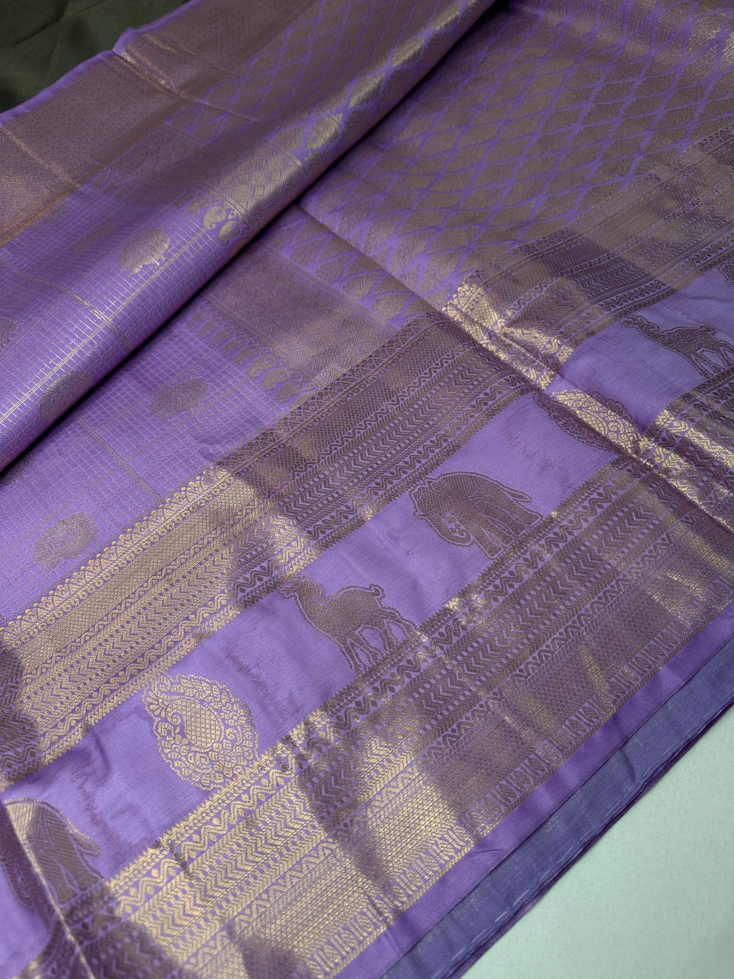 Kanch Light Weight Semi Silk Lavender Purple Checked Saree - 