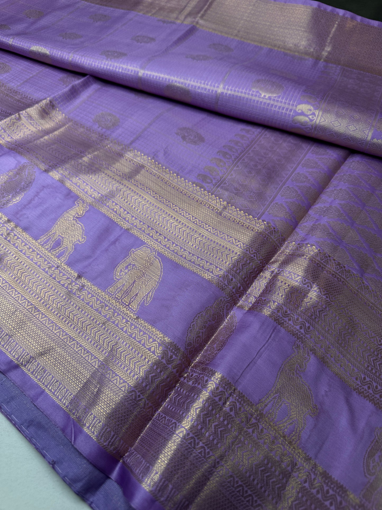 Kanch Light Weight Semi Silk Lavender Purple Checked Saree - 