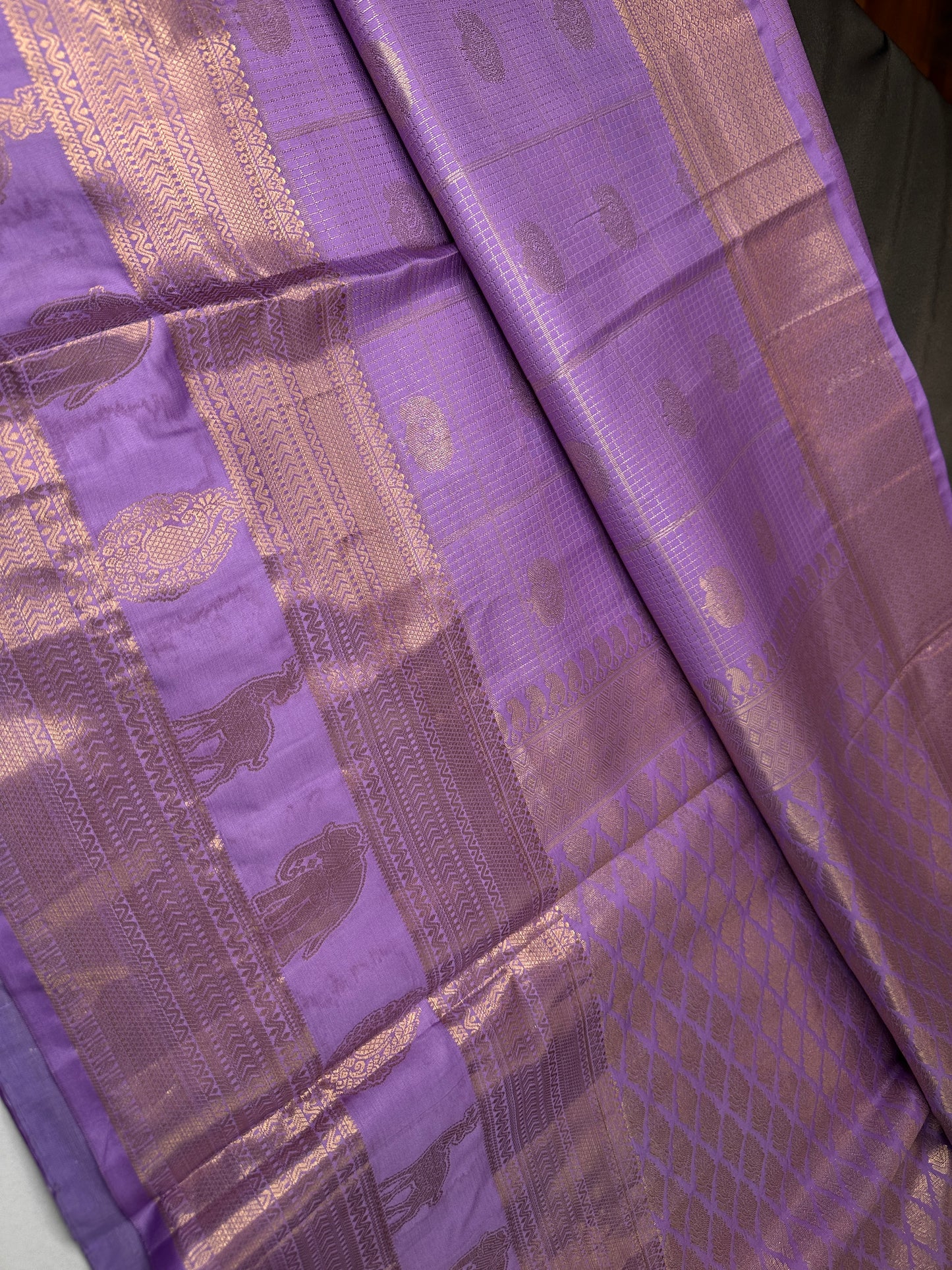 Kanch Light Weight Semi Silk Lavender Purple Checked Saree - 