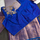Kanch Light Weight Semi Silk Blue Checked Saree - 