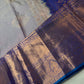Kanch Light Weight Semi Silk Blue Checked Saree - 