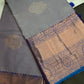 Kanch Light Weight Semi Silk Blue Checked Saree - 