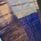Kanch Light Weight Semi Silk Blue Checked Saree - 