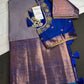 Kanch Light Weight Semi Silk Blue Checked Saree - 