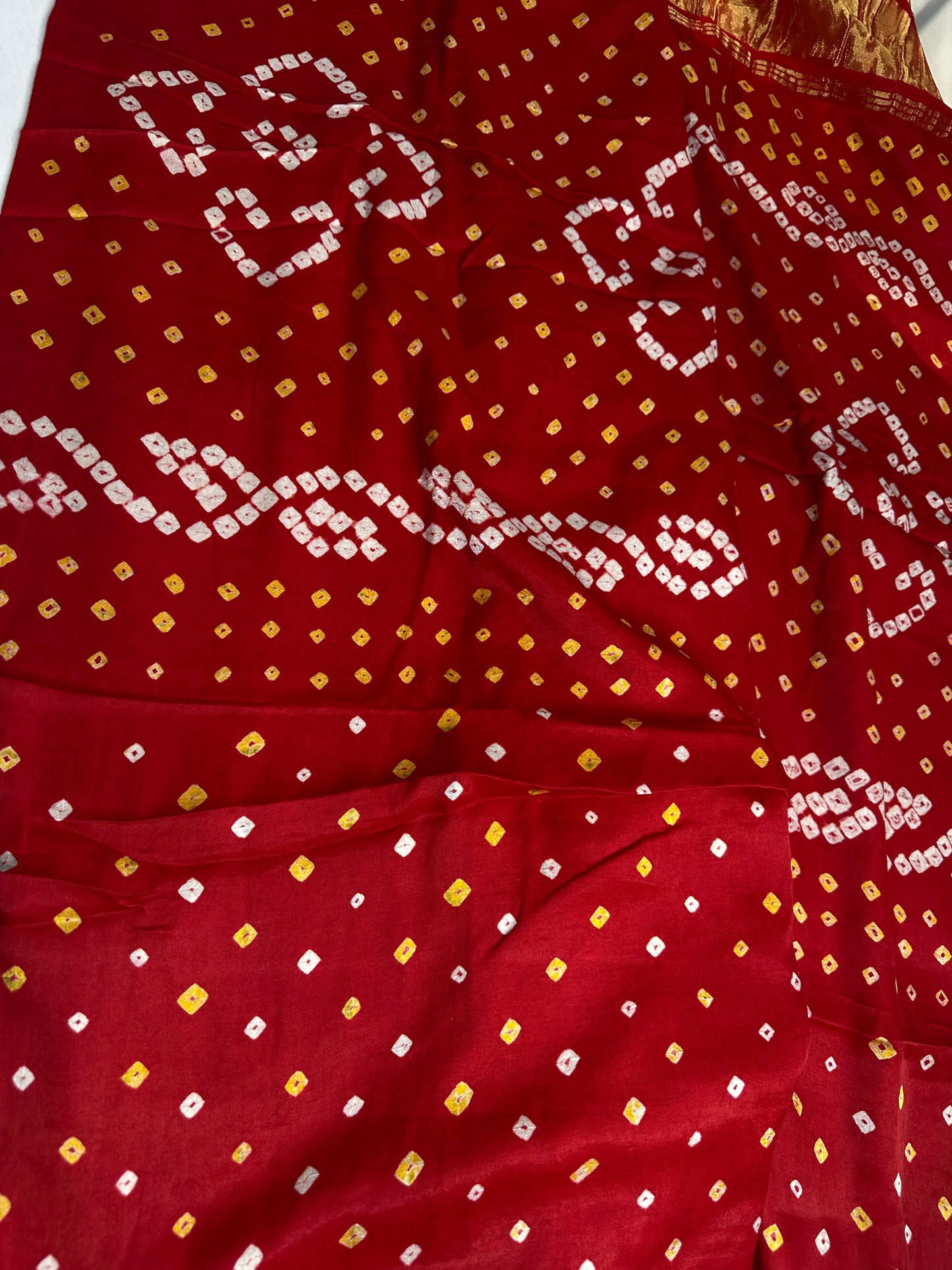 Bandhani Bhandej Red Gaji Silk Saree - 