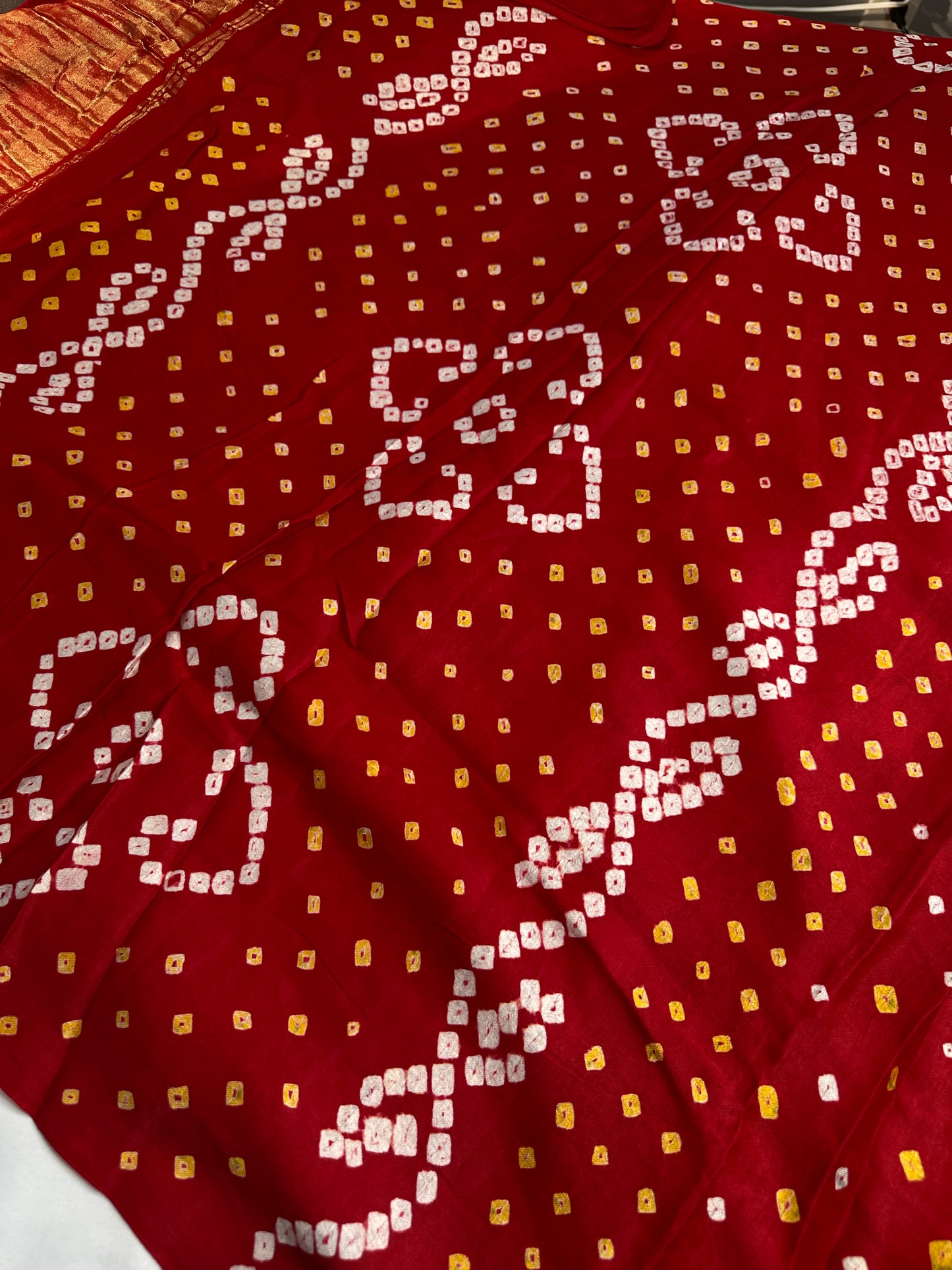 Bandhani Bhandej Red Gaji Silk Saree - 