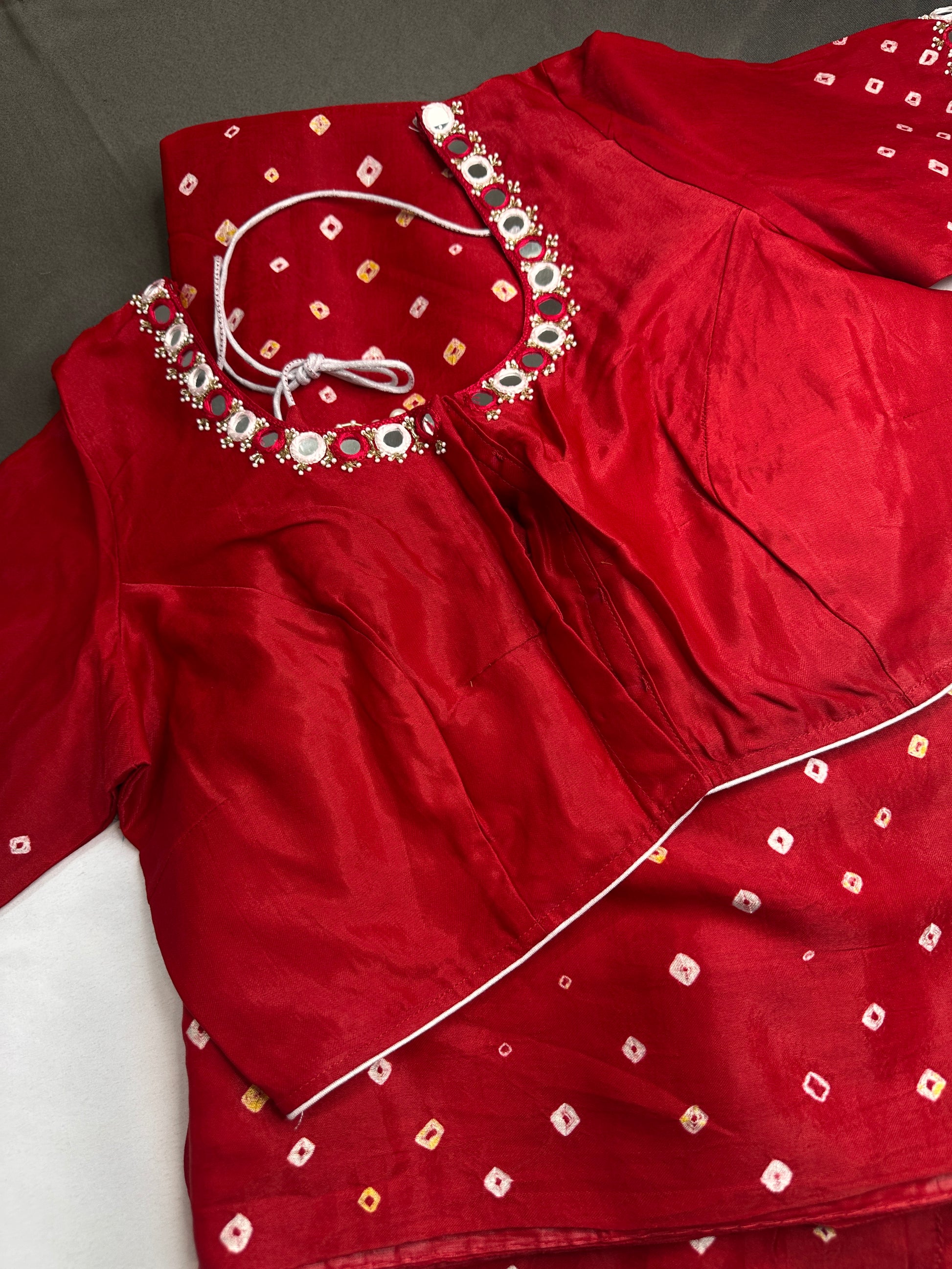 Bandhani Bhandej Red Gaji Silk Saree - 