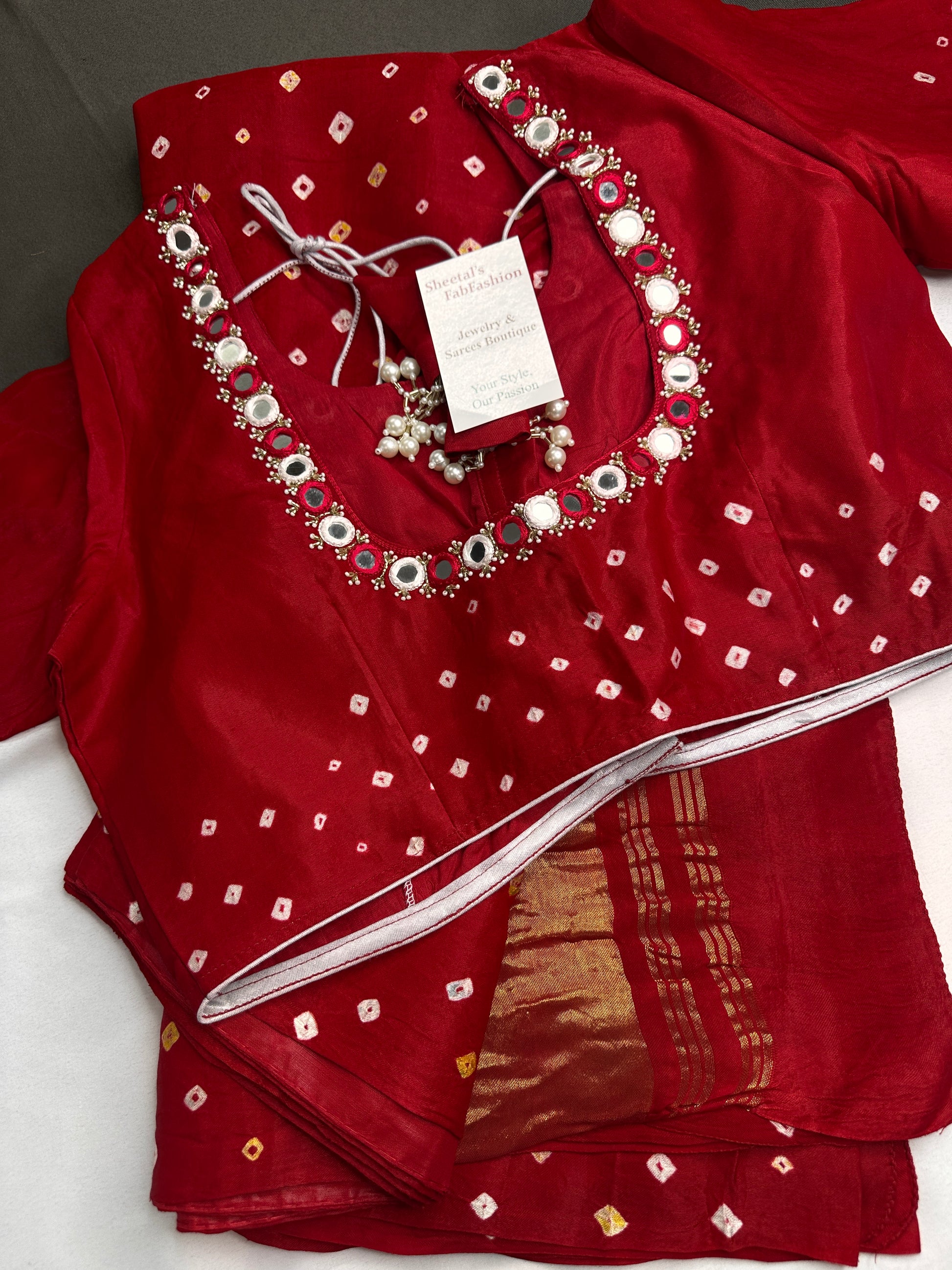 Bandhani Bhandej Red Gaji Silk Saree - 