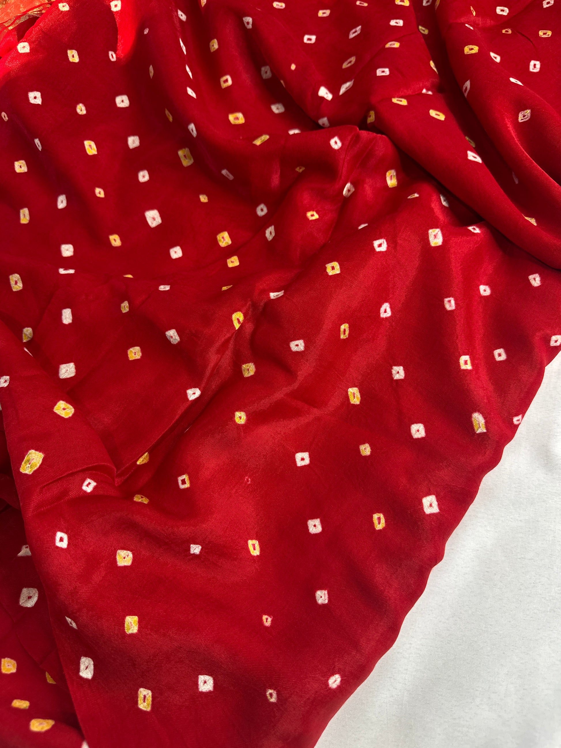 Bandhani Bhandej Red Gaji Silk Saree - 