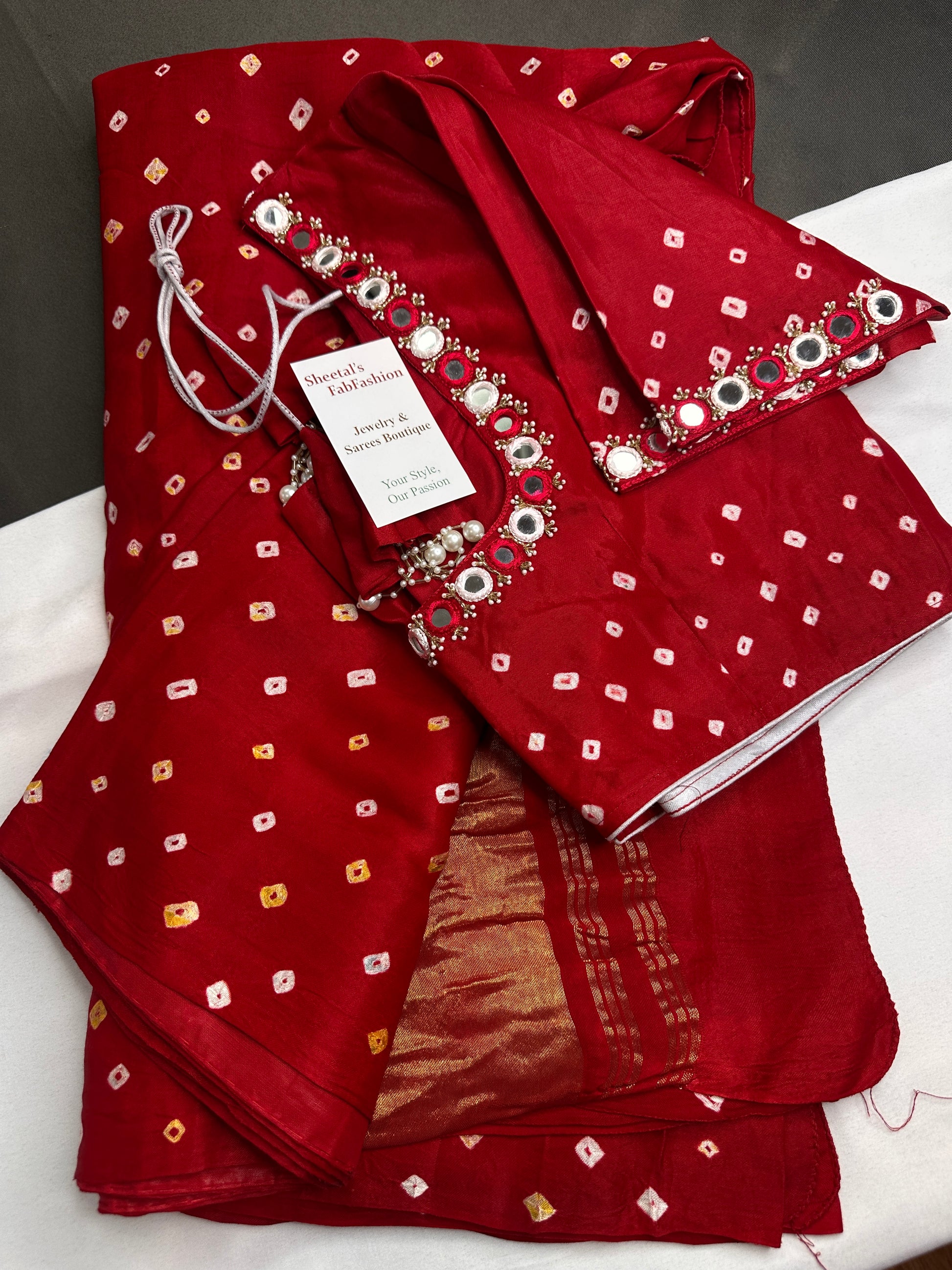 Bandhani Bhandej Red Gaji Silk Saree - 