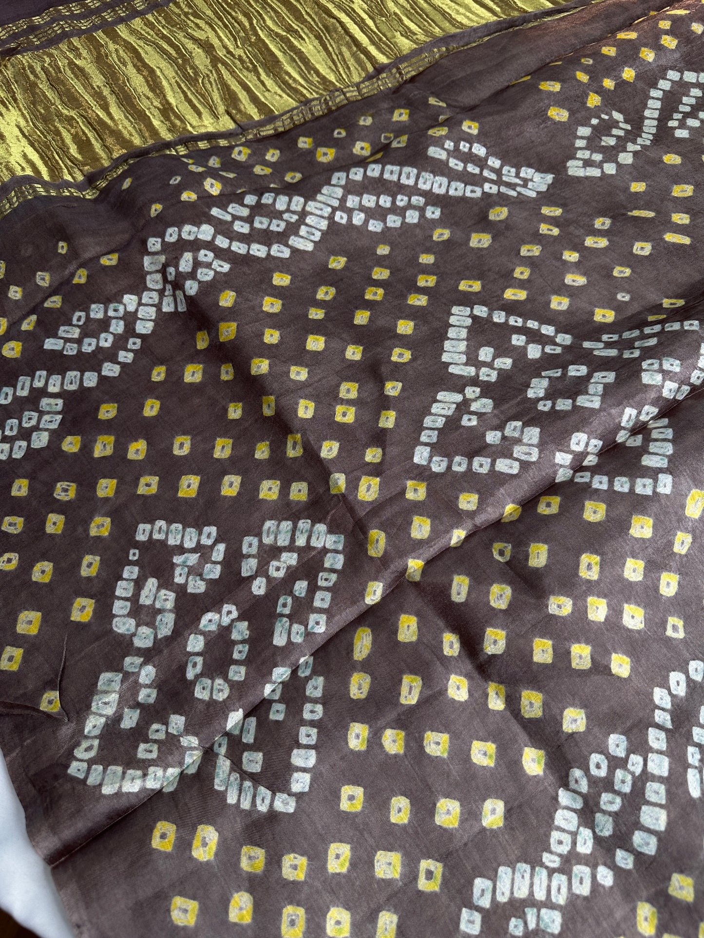 Bandhani Bhandej Brown Modal Gaji Silk Saree - 