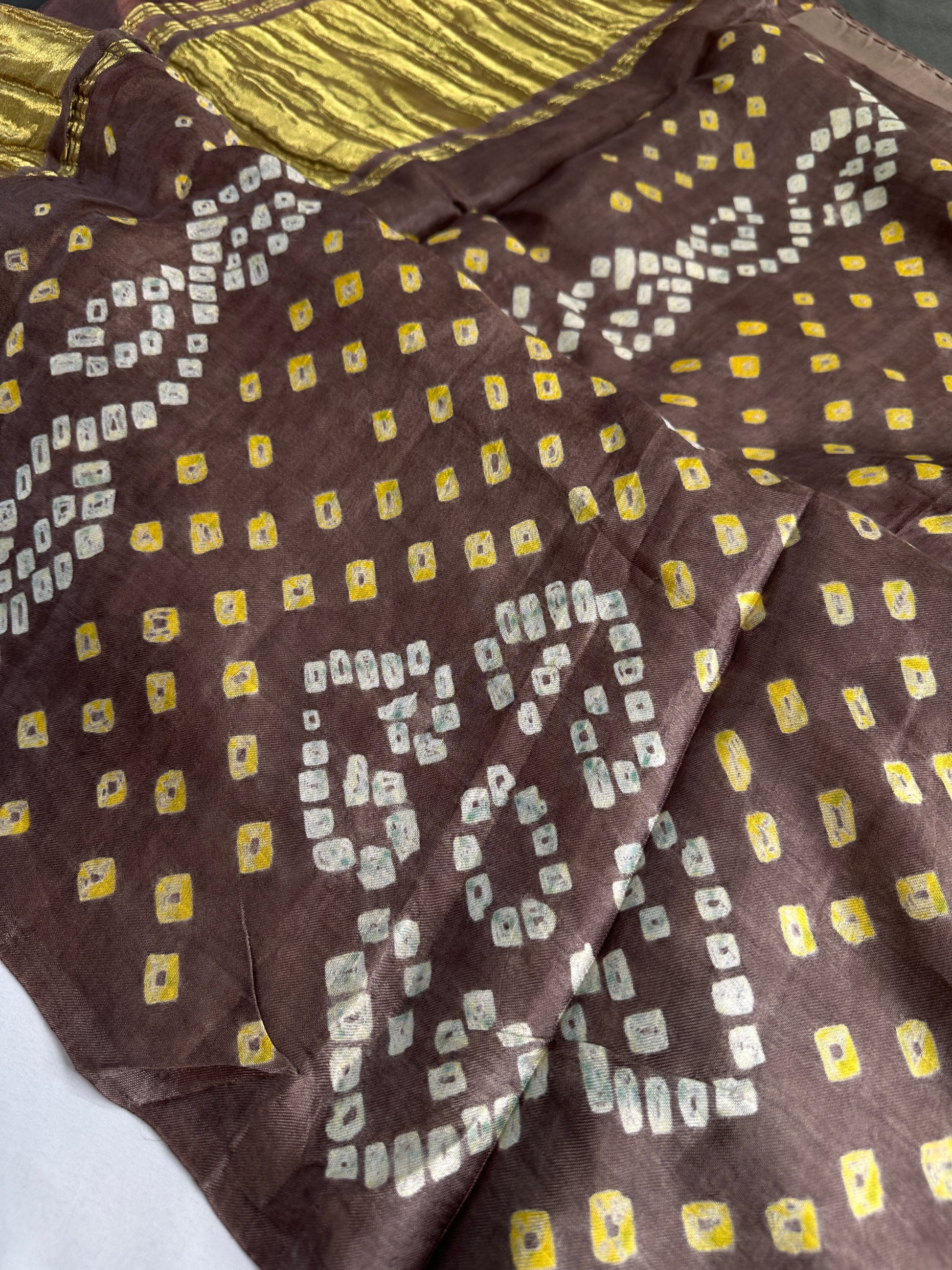 Bandhani Bhandej Brown Modal Gaji Silk Saree - 