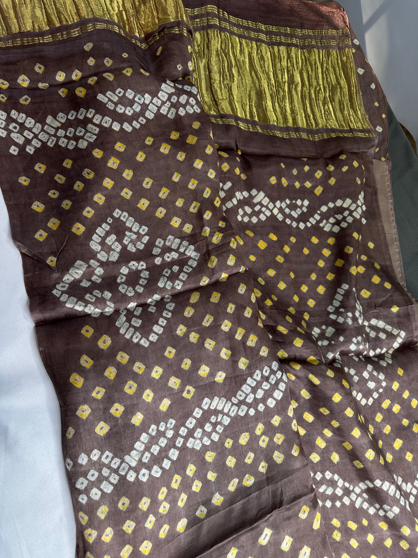 Bandhani Bhandej Brown Modal Gaji Silk Saree - 