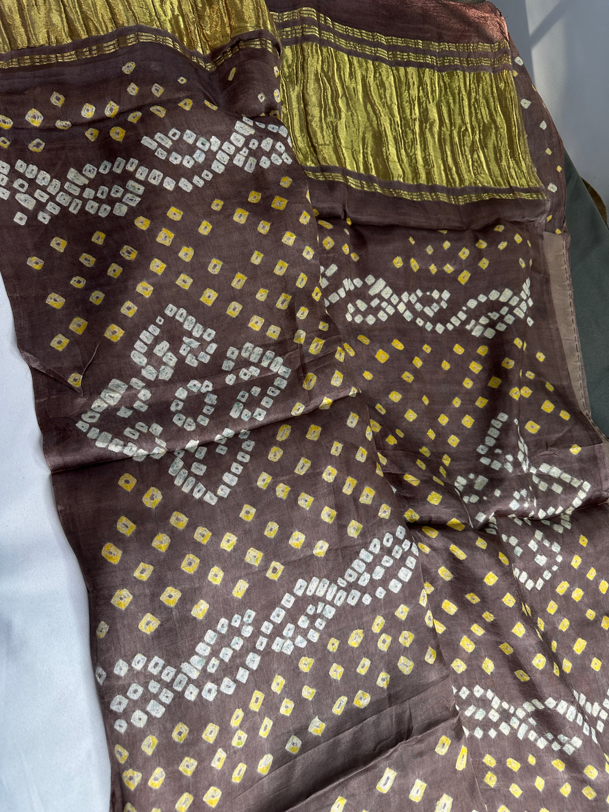 Bandhani Bhandej Brown Modal Gaji Silk Saree - 
