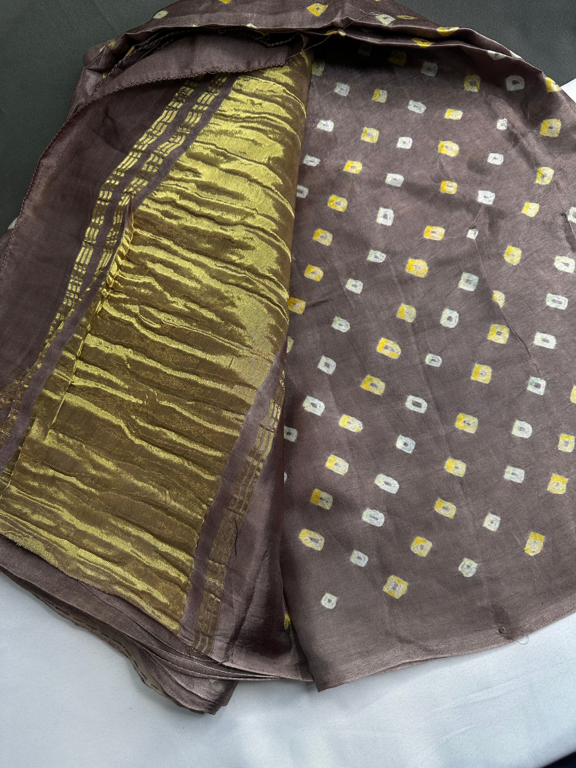 Bandhani Bhandej Brown Modal Gaji Silk Saree - 