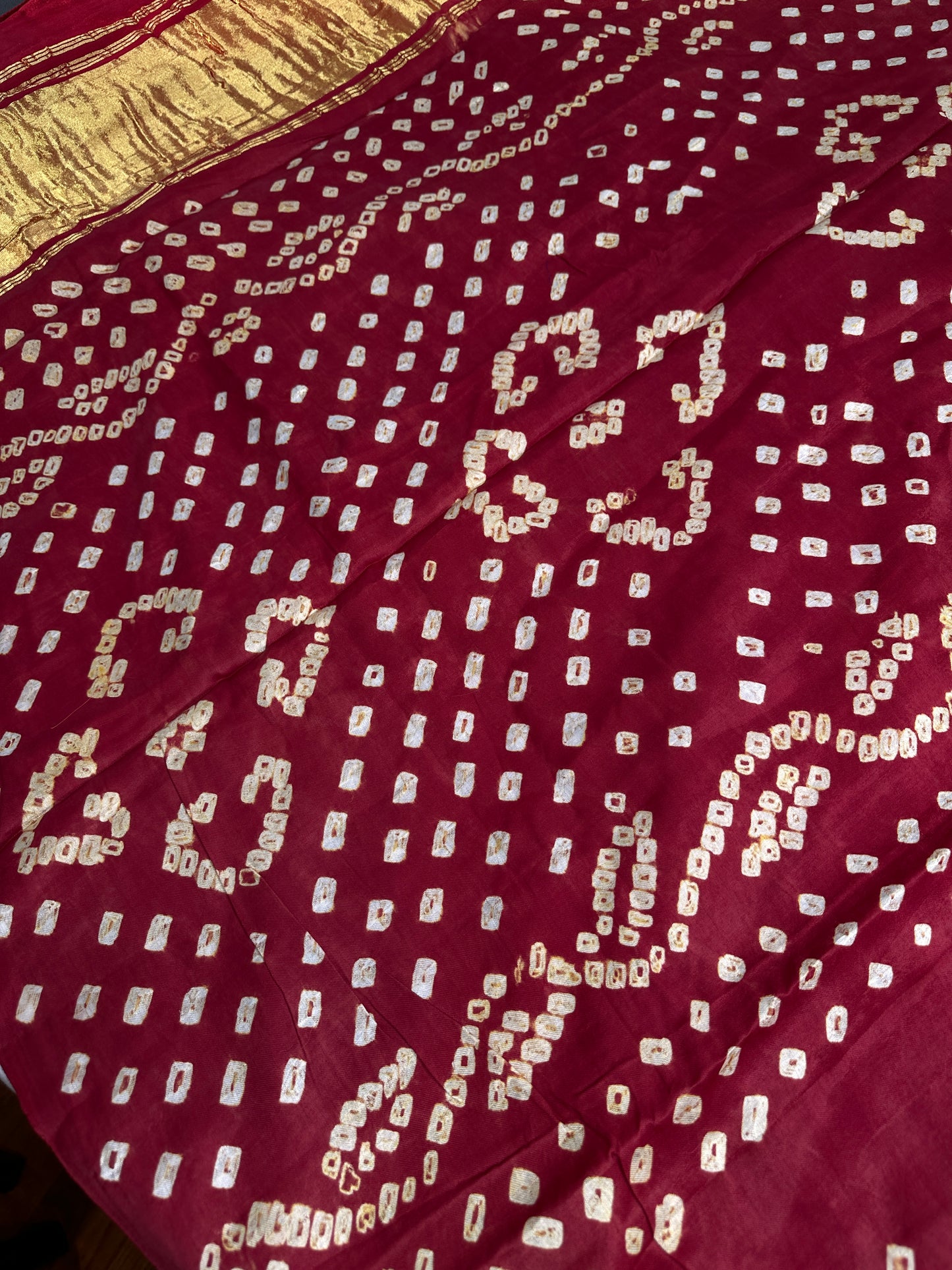 Bandhani Bhandej Red Modal Silk Saree - 