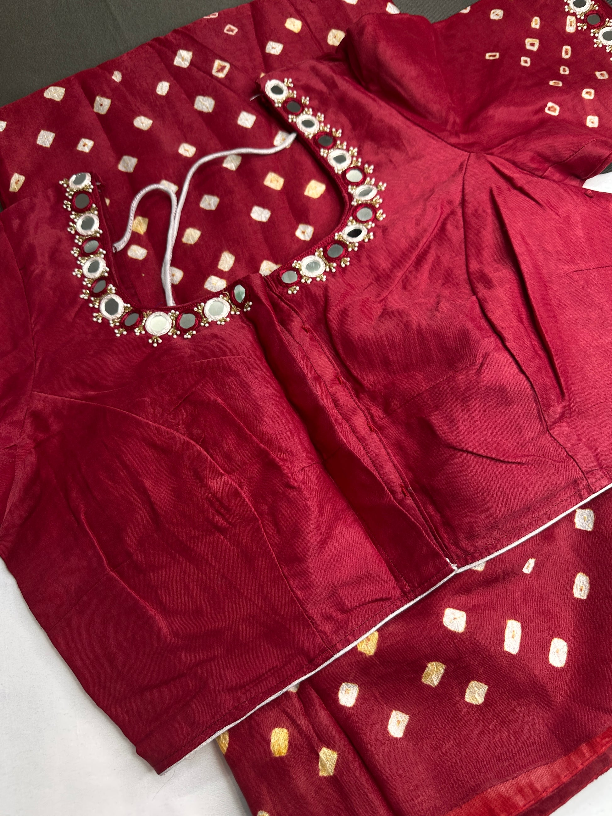 Bandhani Bhandej Red Modal Silk Saree - 