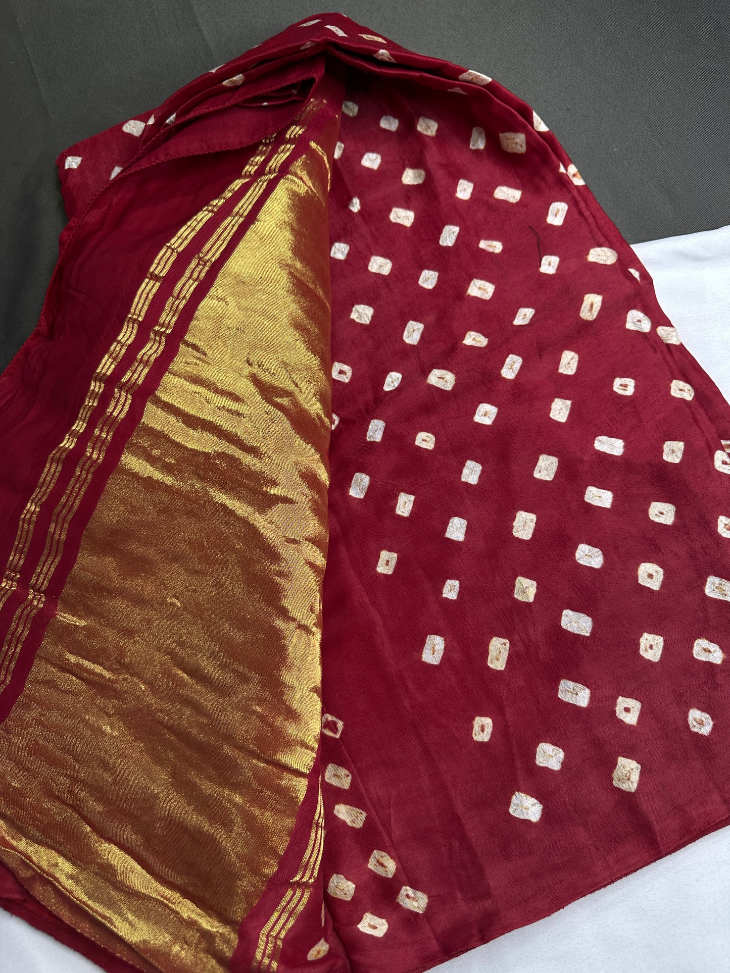 Bandhani Bhandej Red Modal Silk Saree - 