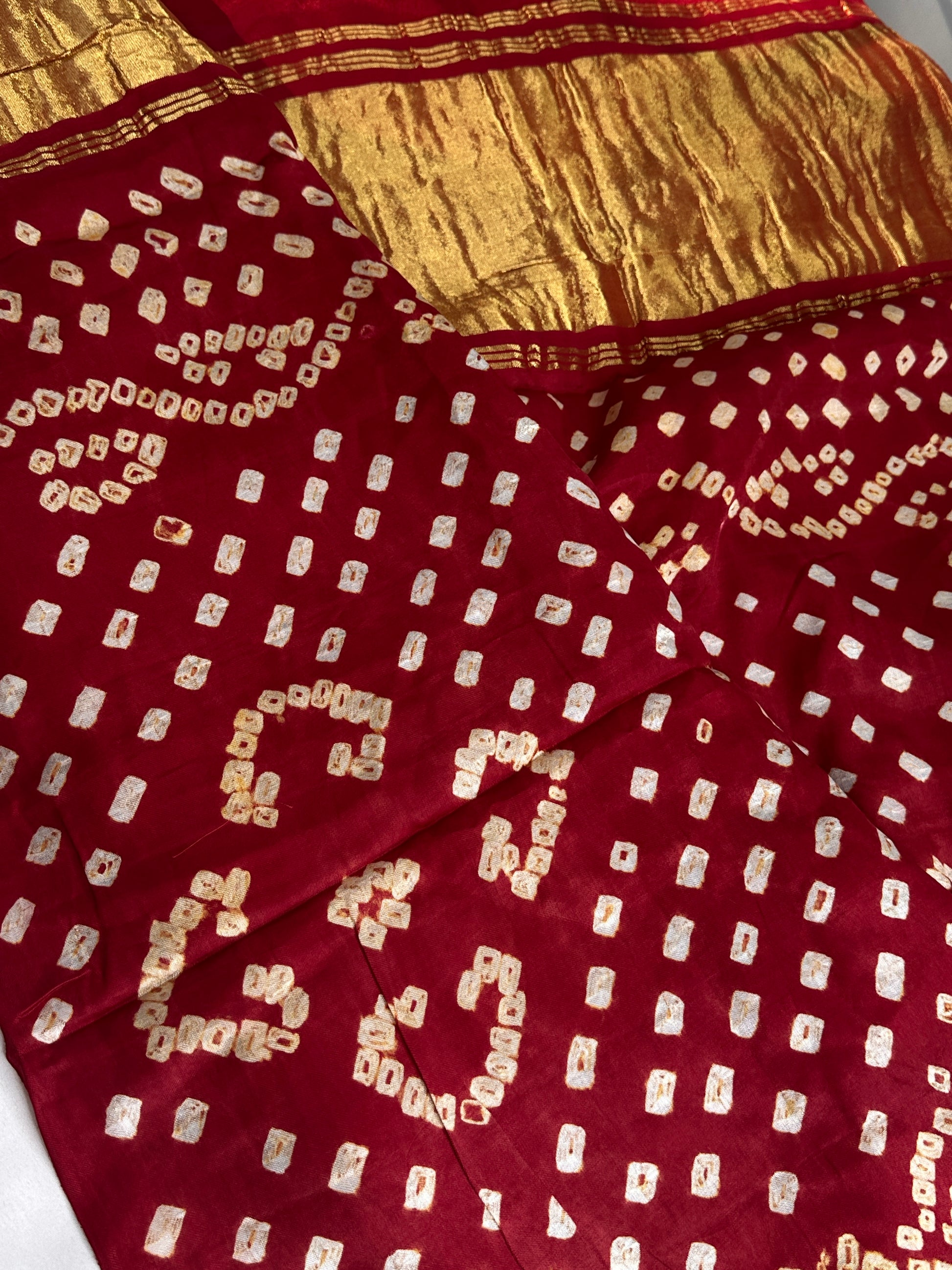 Bandhani Bhandej Red Modal Silk Saree - 
