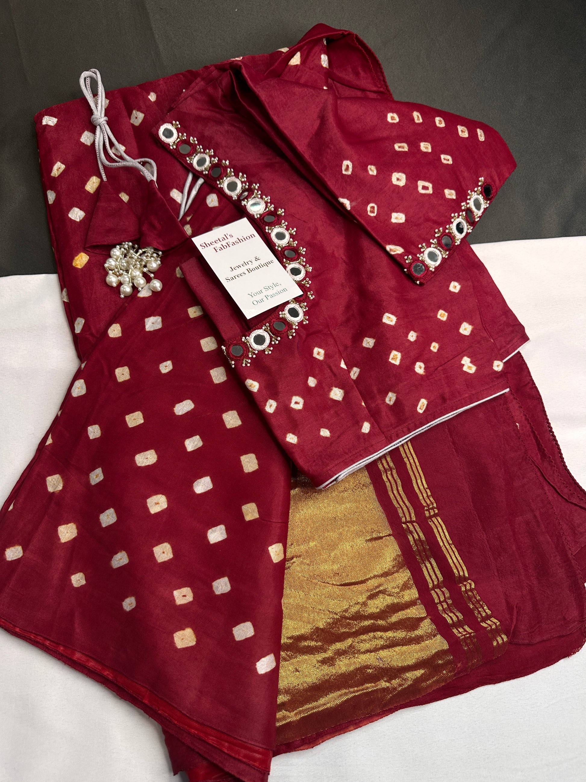 Bandhani Bhandej Red Modal Silk Saree - 