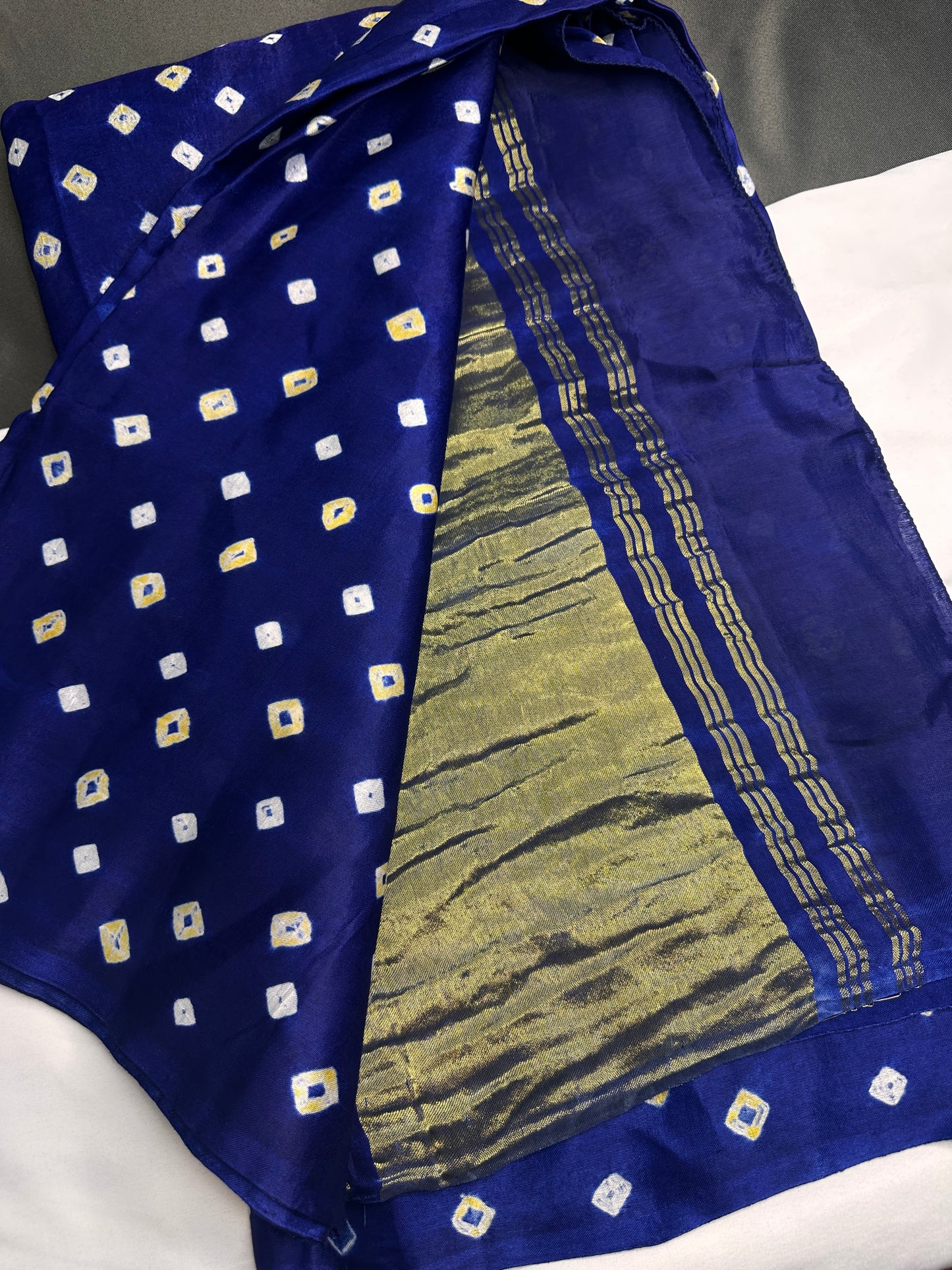 Bandhani Bhandej Blue Modal Silk Saree - 