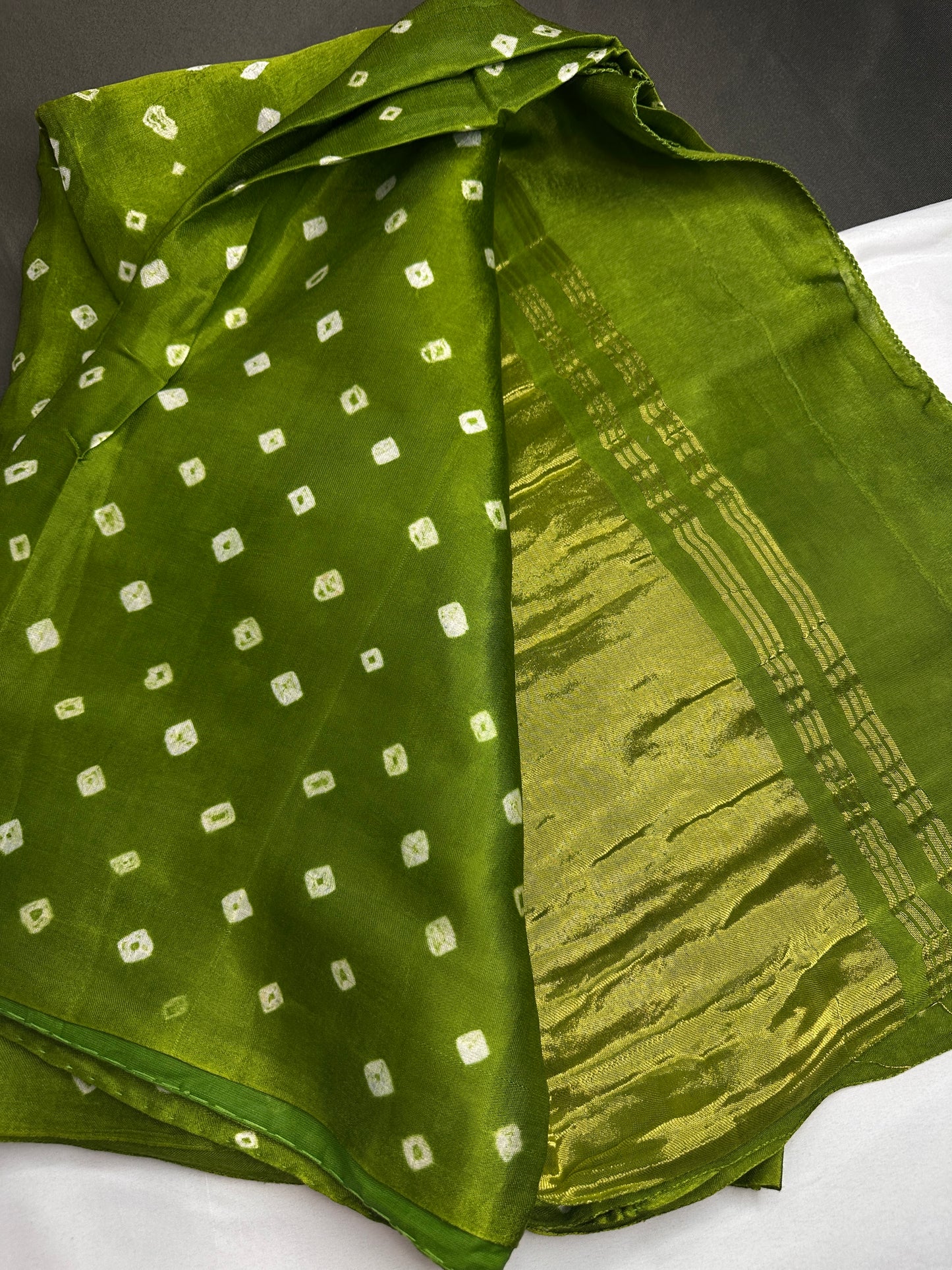 Bandhani Bhandej Green Modal Silk Saree - 