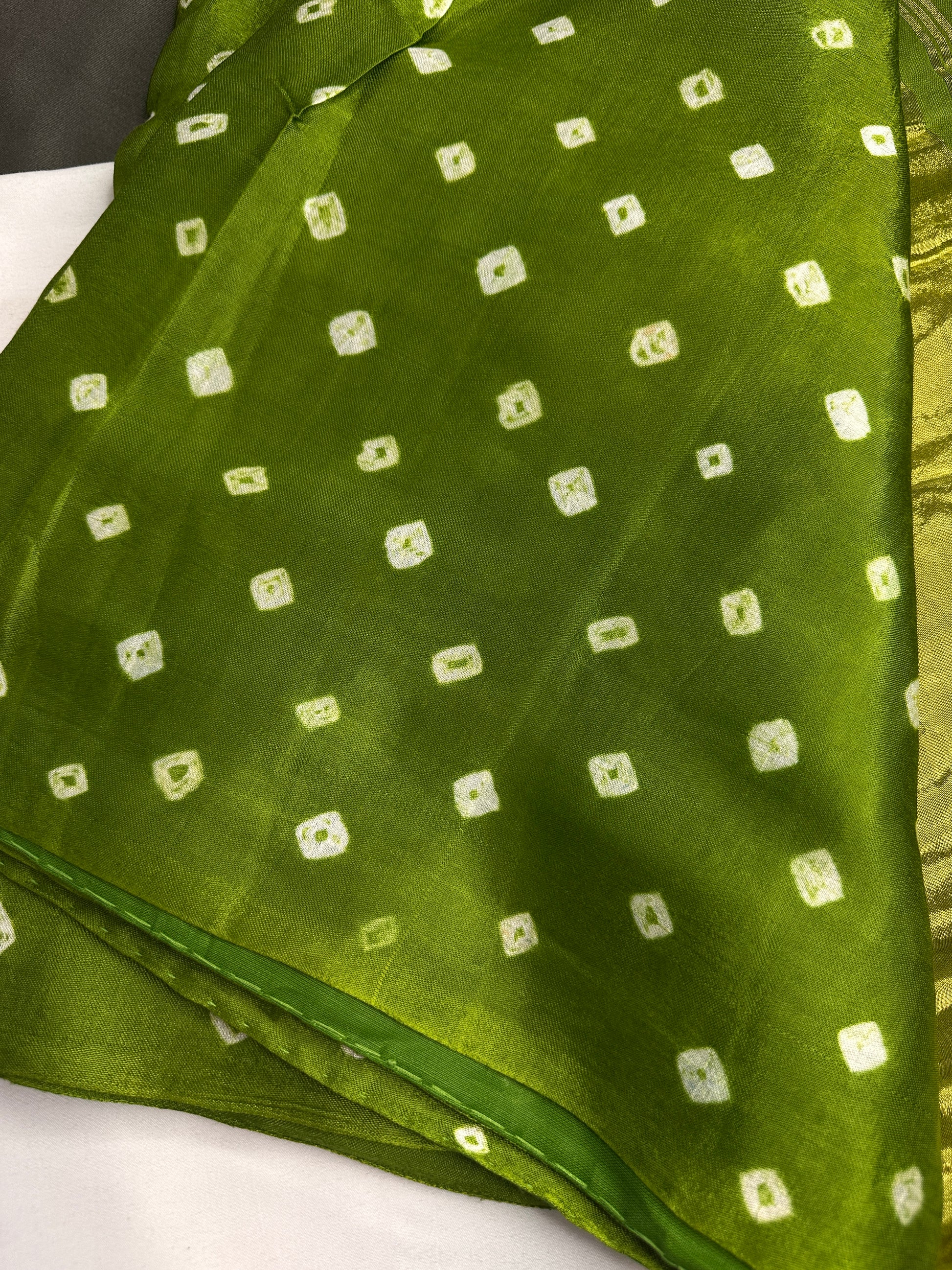 Bandhani Bhandej Green Modal Silk Saree - 