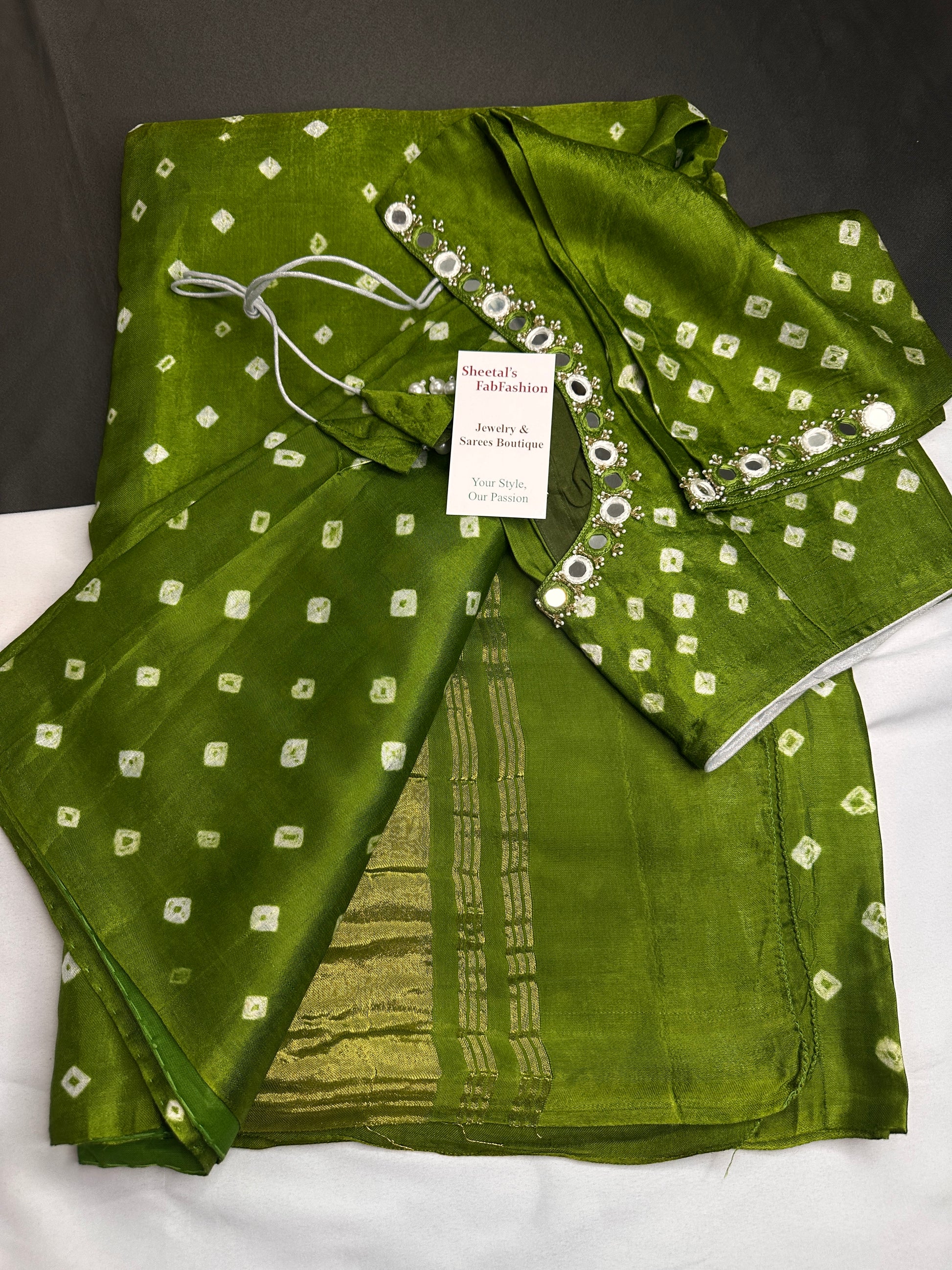 Bandhani Bhandej Green Modal Silk Saree - 