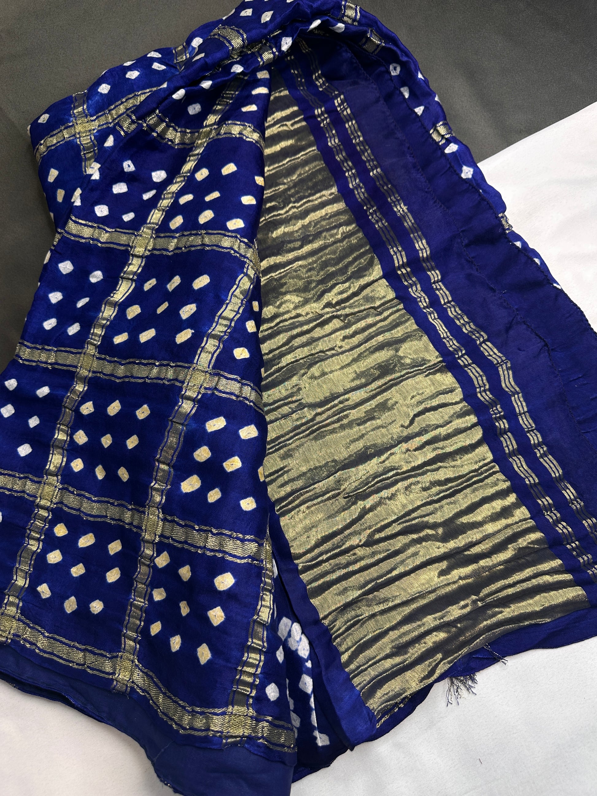 Bandhani Bhandej Blue Gharchola Modal Silk Saree - 
