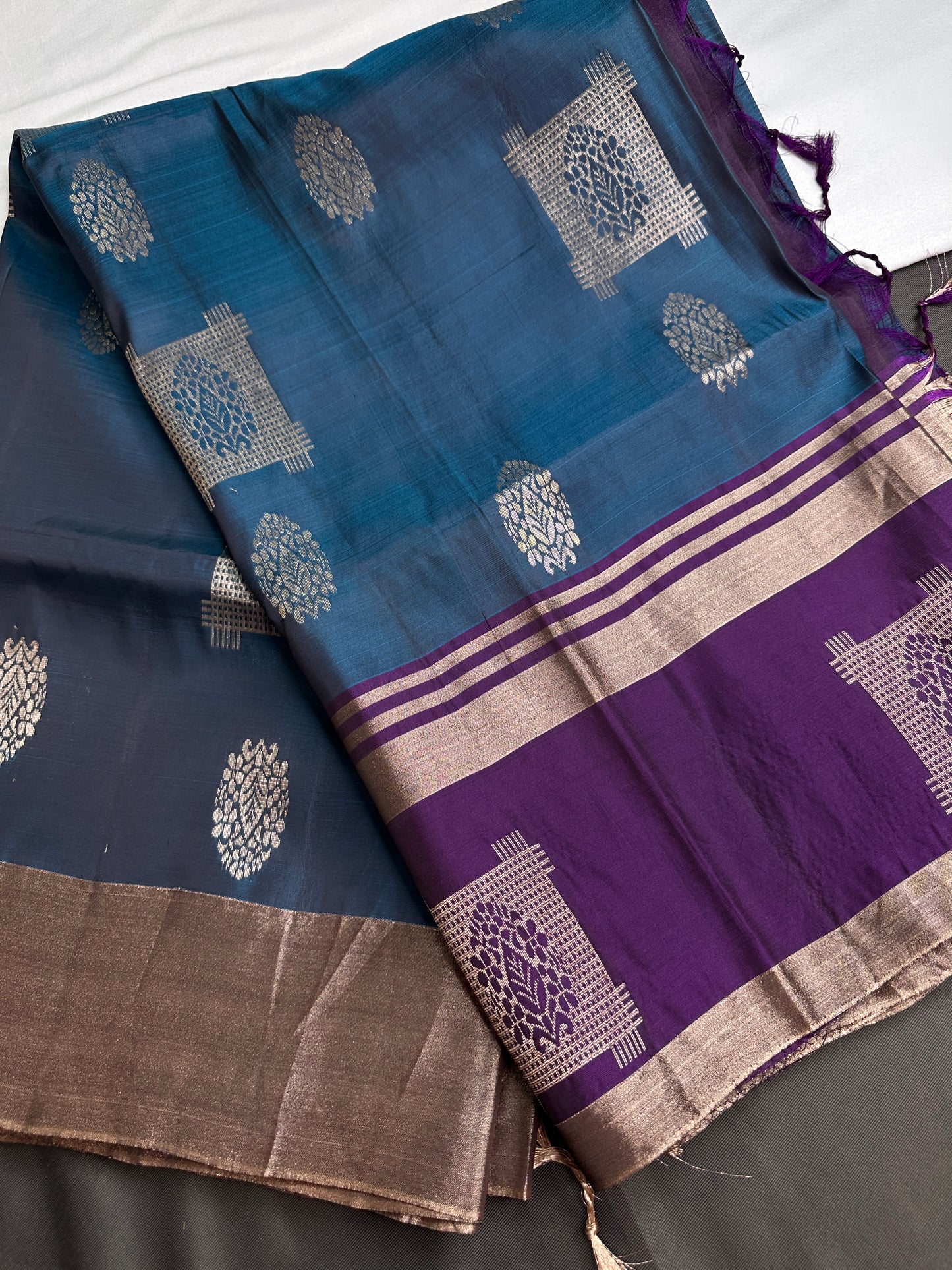 Blue Purple Light Weight Kanchi Soft Silk  Saree - 