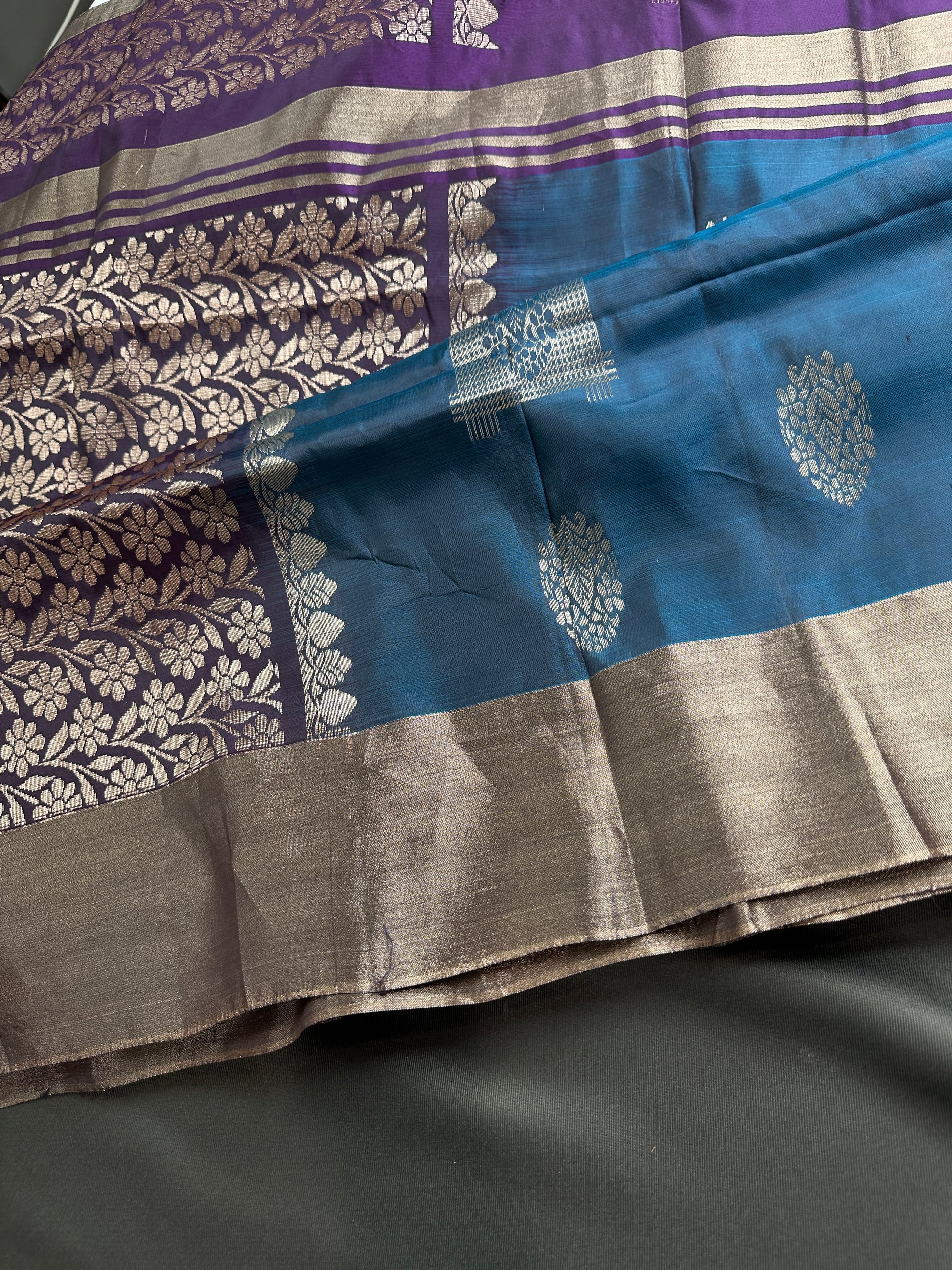 Blue Purple Light Weight Kanchi Soft Silk  Saree - 